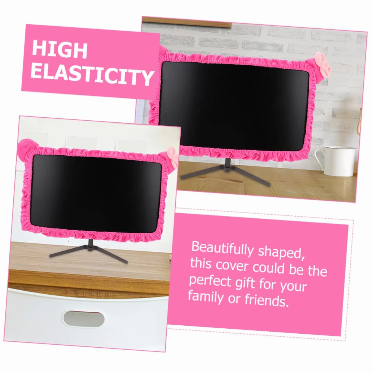 Copertura Flessibile per Monitor PC in Poliestere 2 Pezzi | Rosa, Facile da Pulire, Alta Elasticità, per Computer e Schermo, Confezione Doppia