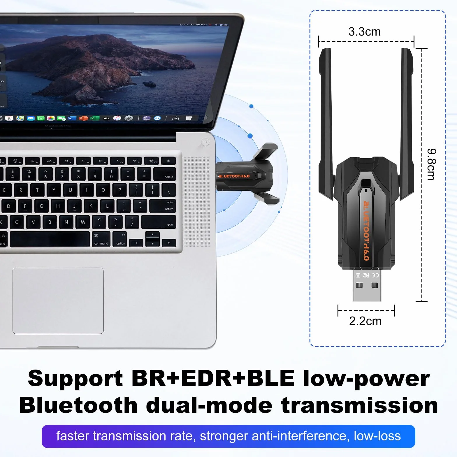 Adattatore Bluetooth 6.0 USB Dongle per PC, chiavetta USB Bluetooth per mouse, supporta fino a 5 dispositivi contemporaneamente, ampia portata, bassa latenza, compatibile con Windows 11/10/8.1, doppia