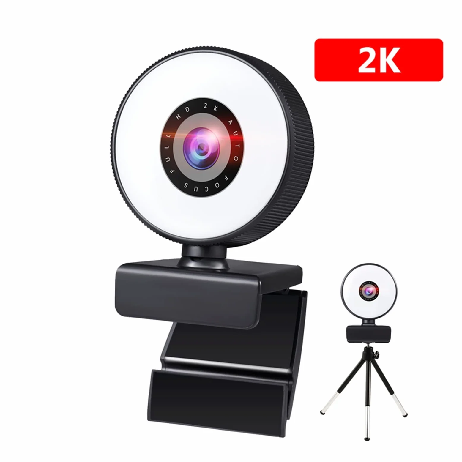 Webcam Webcam 4K Mini Web Camera for PC Computer Laptop with Microphone Auto Focus Light Video Webcam 1080P 2K Live Web Cam Accessories for Recording Calling Conferencing Gaming (2k (with Tripod))