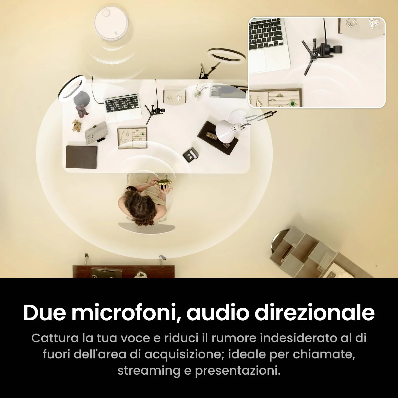 Insta360 Link 2 Pro - Webcam 4K PTZ per PC/Mac, sensore 1/1,3", bassa luminosità, tracking IA, HDR, microfoni direzionali canc. rumore, supporta Stream Deck, Zoom, Teams, Twitch per stream o riunioni