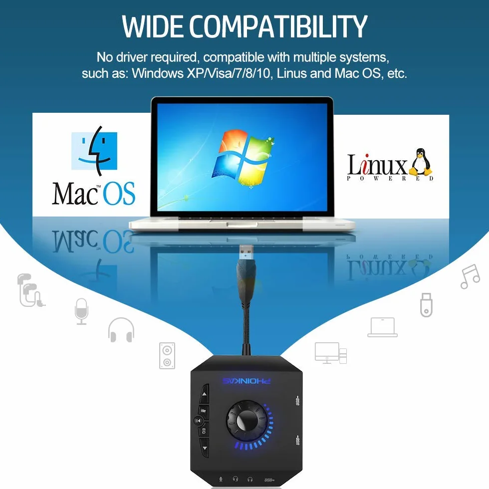 PHOINIKAS Scheda Audio Esterna, Adattatore Microfono USB con Jack per Cuffie da 3,5 mm, Controllo Volume, Riproduzione plug-in Scheda Audio Stereo, per Windows, Mac, Linux, PC, laptop, desktop