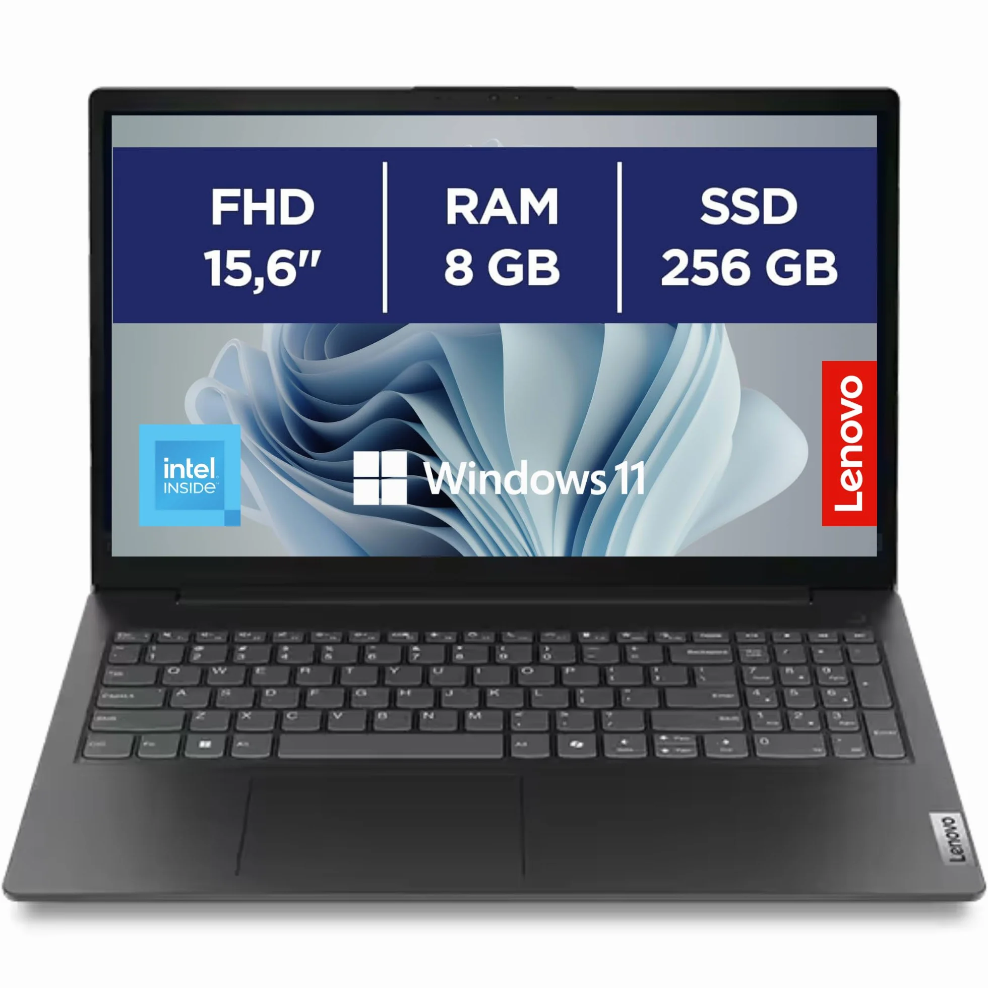 Lenovo Notebook PC Intel N100 4 Core 3.4GHz 15.6" FHD 8GB DDR5 256GB SSD NVMe HDMI USB 3.0 WiFi Bluetooth Webcam Windows 11