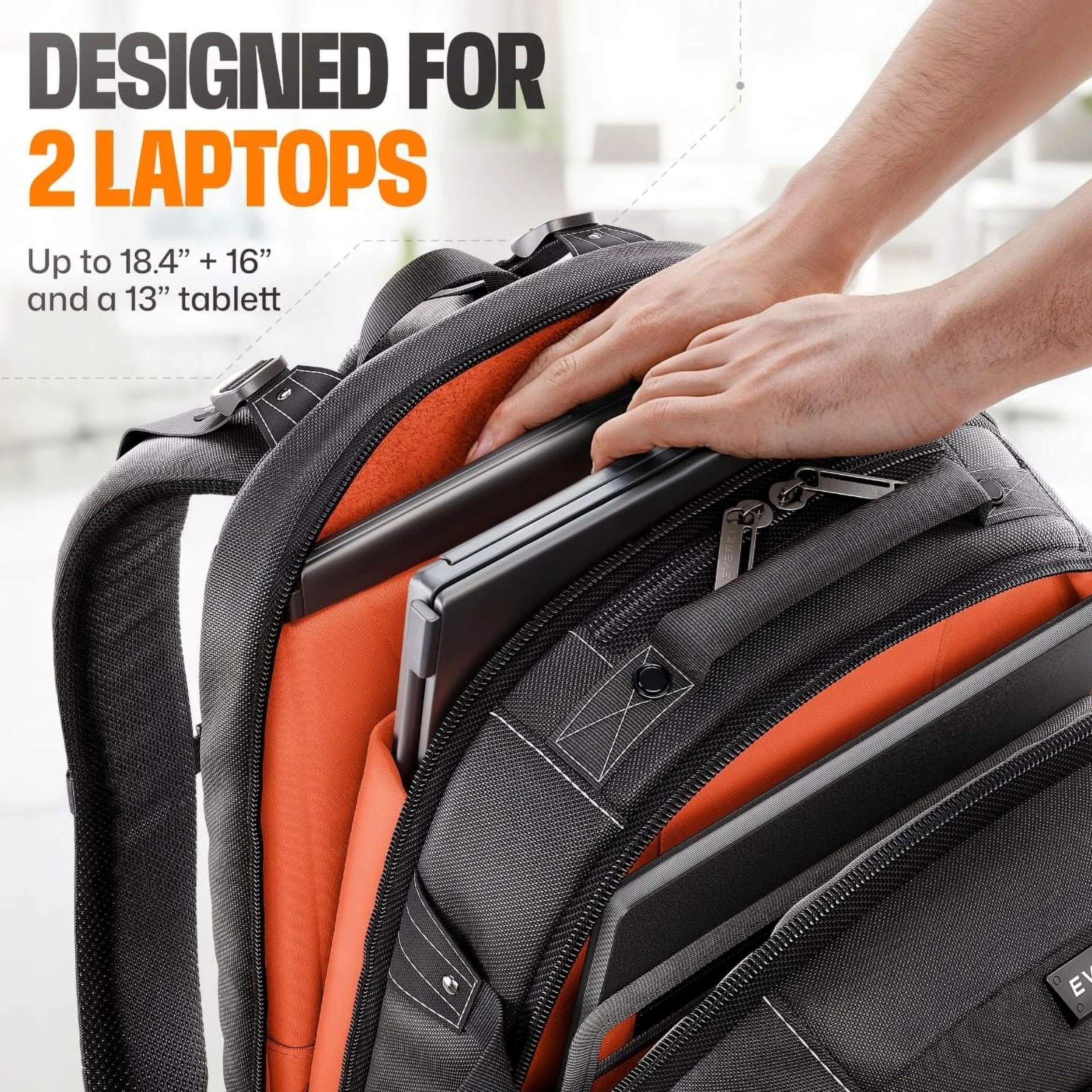 Everki Business 120 PRO Zaino per Laptop 40L con Copertura Antipioggia e Custodia in Rete – per Viaggi, Ufficio e Lavoro – per 2 Laptop fino a 18,4" e 16"