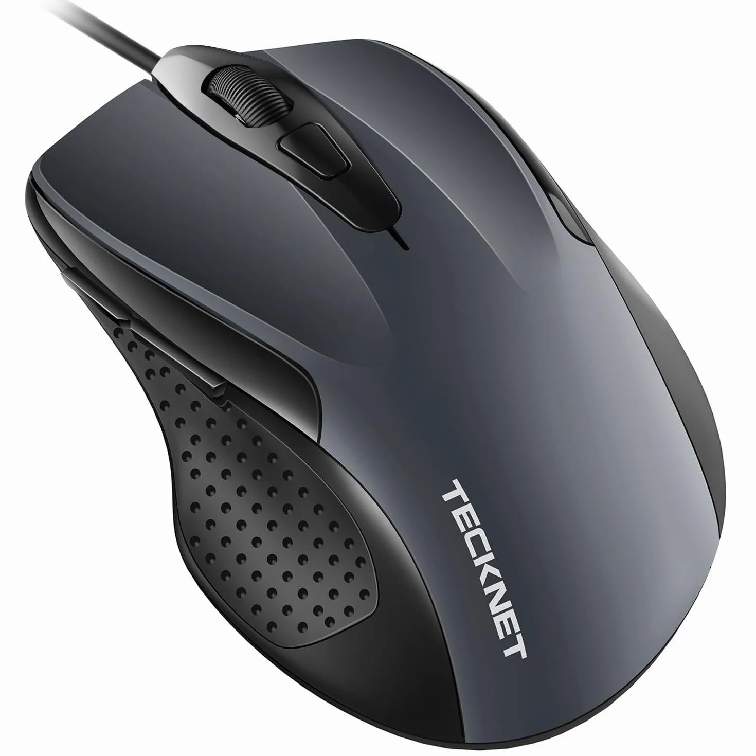 TECKNET PRO Mouse con Filo, 6400 DPI Ottico Mice Cablato, 6 Pulsanti, Cavo USB 1.5M, Plug and Play, Mouse Ergonomico con Filo per PC, Computer, Laptop - Grigio