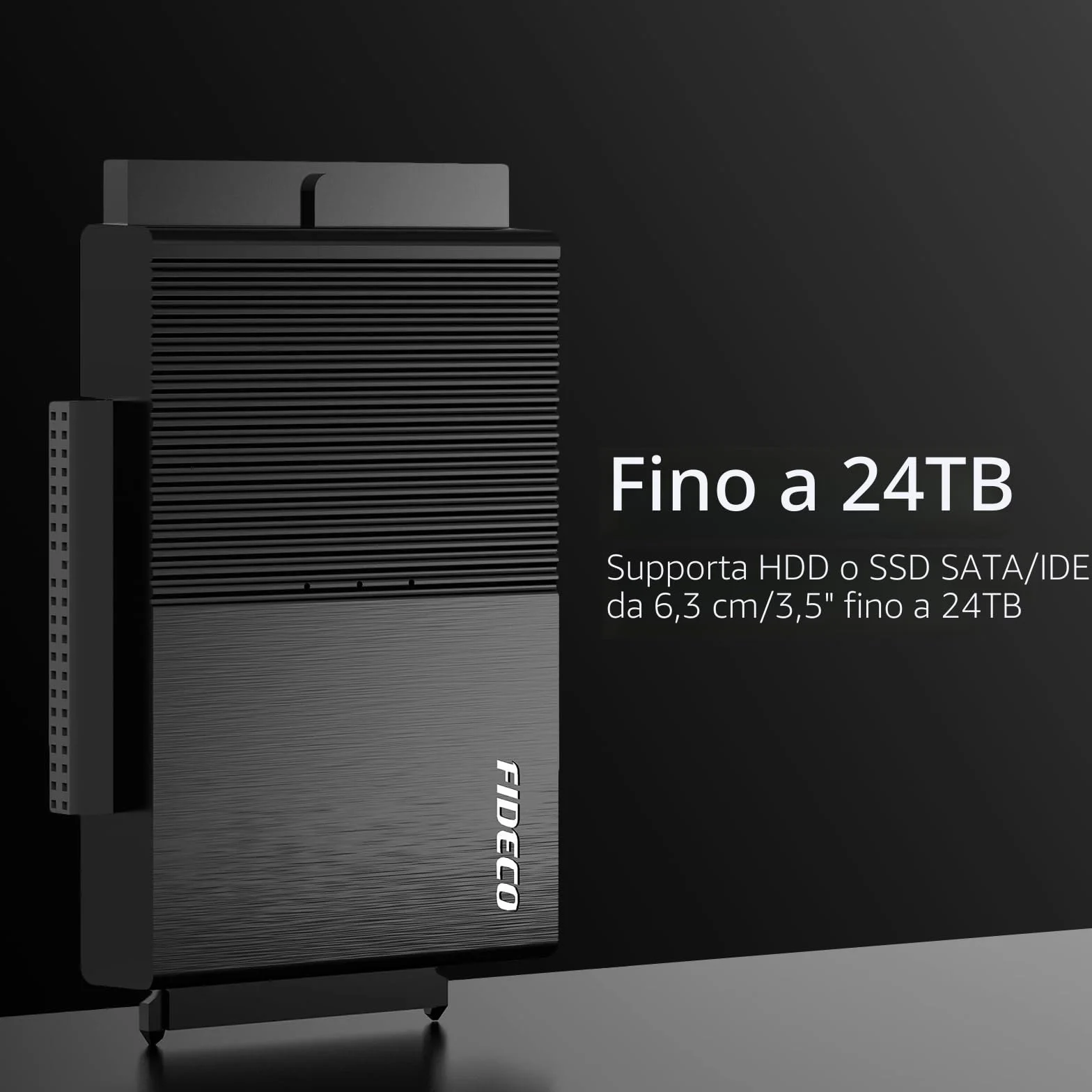 FIDECO Adattatore Disco Rigido USB 3.0 per 2.5"/ 3.5" HDD/SSD, convertitore SATA e IDE con alimentazione DC 12V 2A