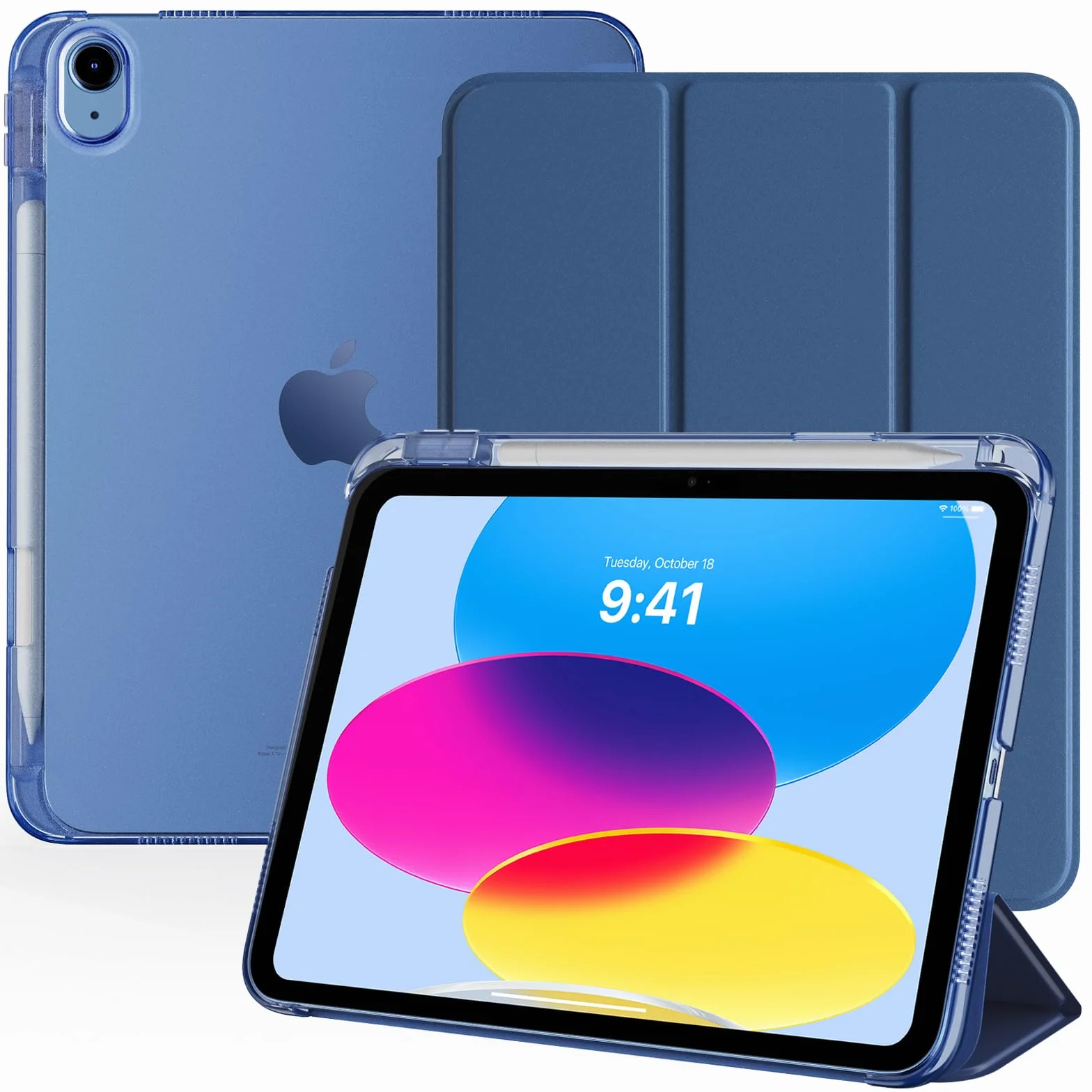 TiMOVO Custodia iPad 11 Gen A16 11" 2025/iPad 10 Gen 10.9" 2022 con Portapenne, Supporto Retro Traslucido, Auto Sveglia/Sonno, Grigio Blu
