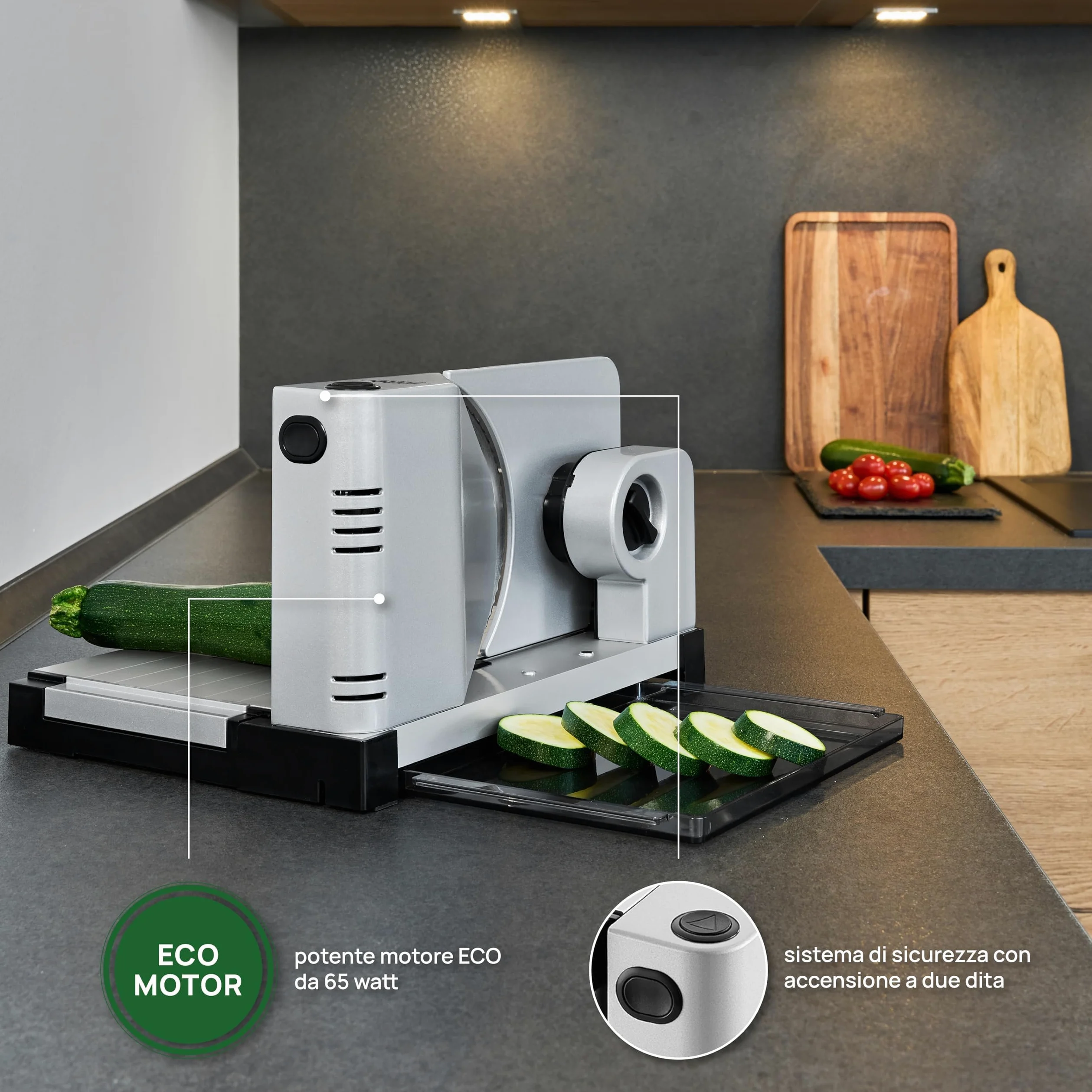 ritter icaro 7, affettatrice elettrica universale pieghevole e affettatrice per pane in metallo solido con motore ECO, Made in Germany