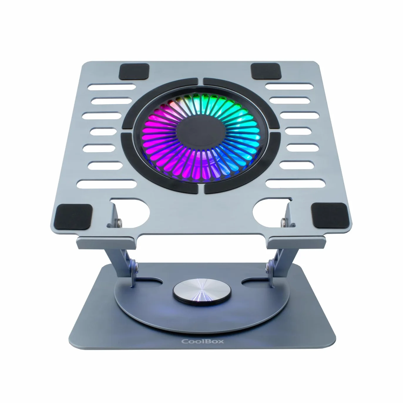 CoolBox CoolAir - Supporto portatile con ventola silenziosa RGB da 11 cm, base regolabile in altezza e rotazione a 360°, frigorifero portatile con velocità regolabile, tablet/laptop fino a 17,3