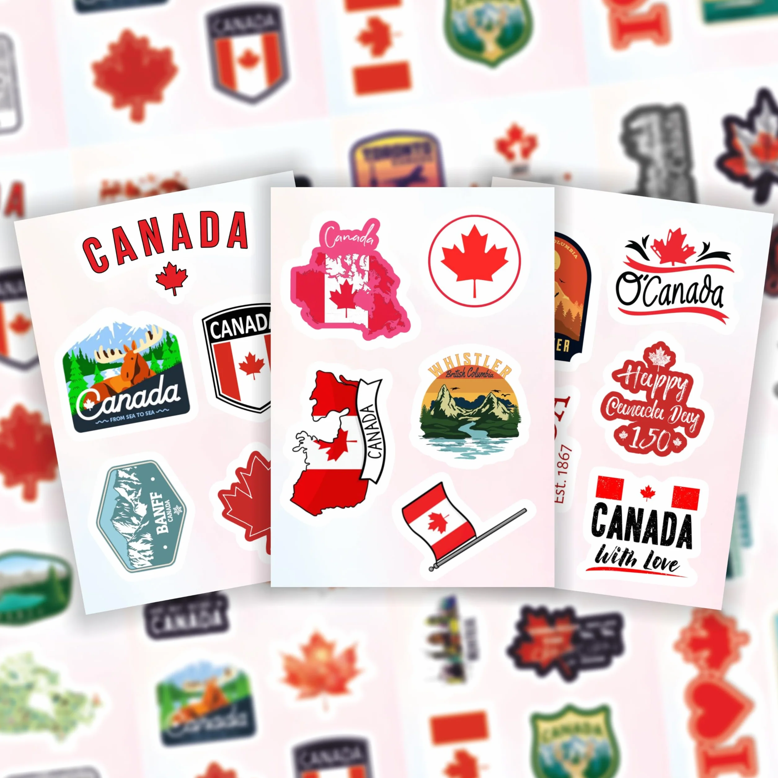 Adesivi Canada per Bottiglie d'Acqua e Laptop - Favors e Decorazioni a Tema Cultura Canadese - Canada Stickers
