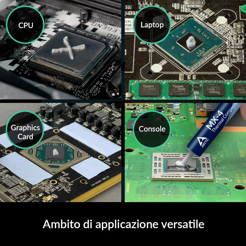 ARCTIC MX-4 (Spatolina incl., 4 g) Premium Performance Pasta Termica CPU CPUper tutti i processori (CPU, GPU - PC, PS4,), conducibilità termica molto alta, lunga durabilità, thermal paste