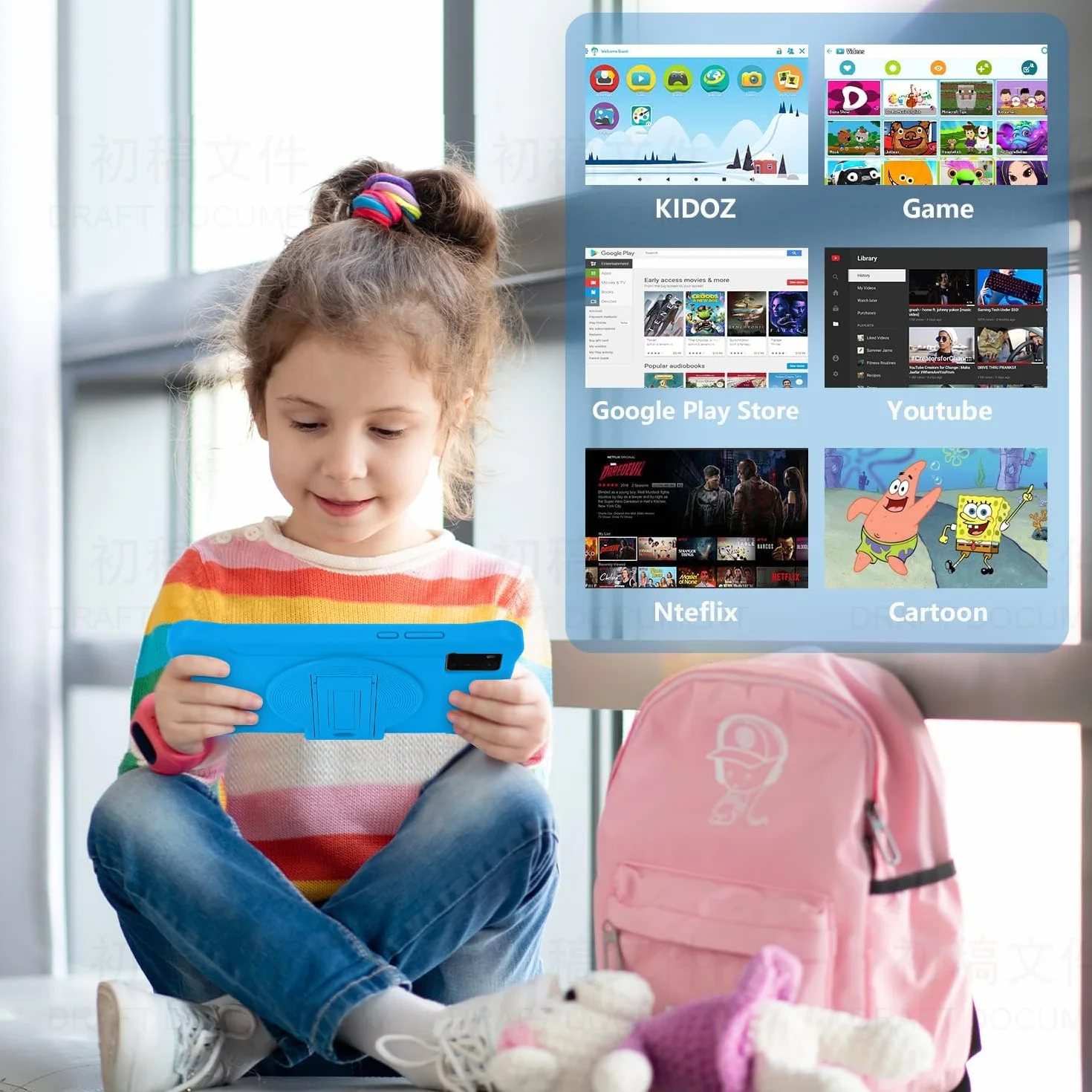 Tablet per Bambini 7 Pollici 8GB RAM 64GB ROM (TF CARD 128GB) Google Certificated Wifi Tablet PC con Custodia Protettiva Antiurto