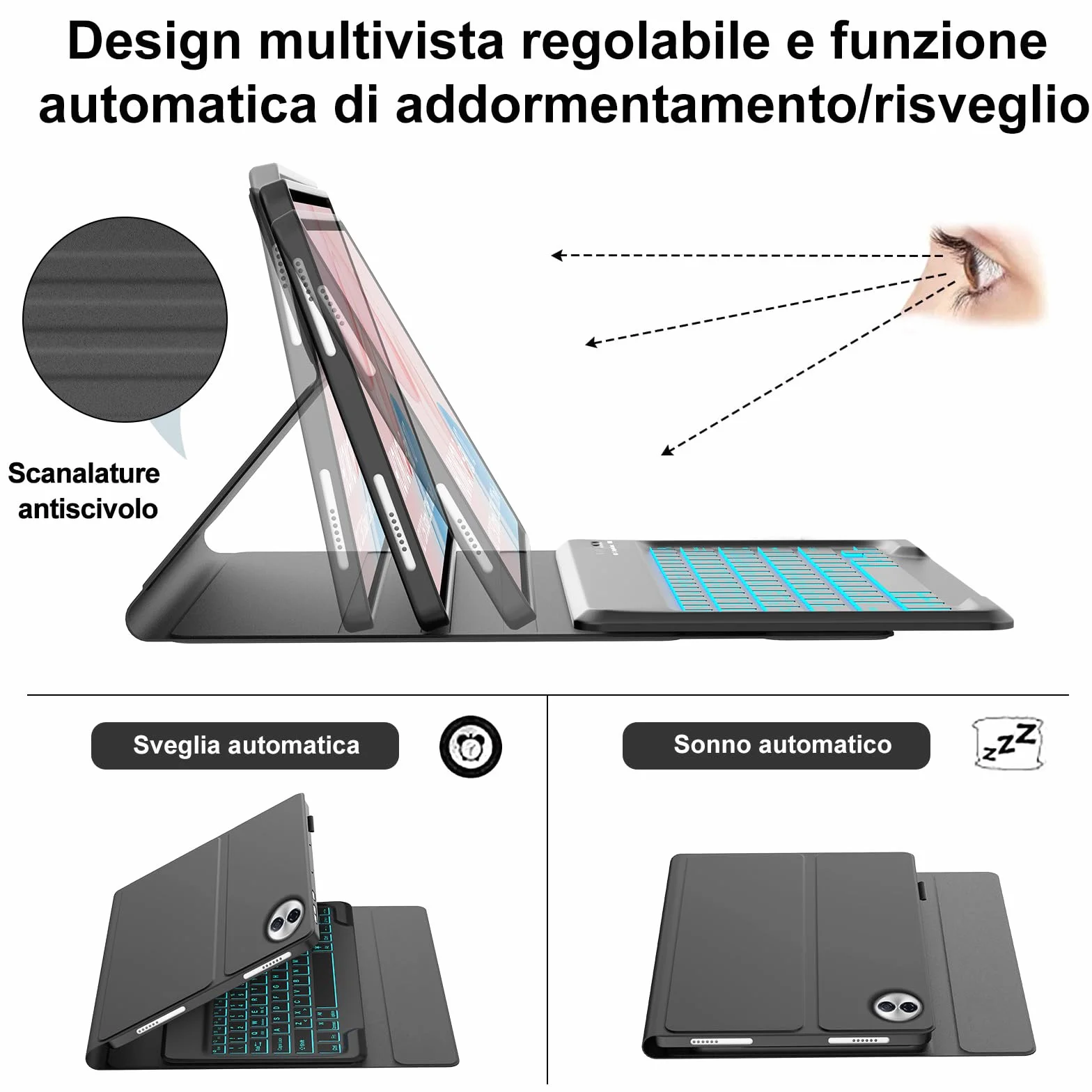 IVEOPPE Tastiera per HONOR Pad 10 12.1 Pollici 2025, Cover con Tastiera Rimovibile, Keyboard Italiano QWERTY 7 Colori Illuminato, Custodia con Portapenna, Nero