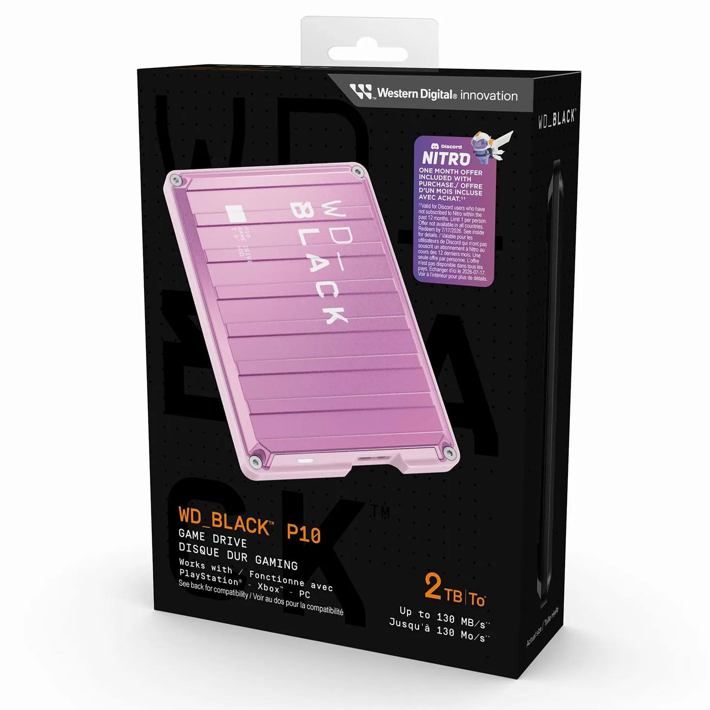 WD_BLACK P10 2TB Hard Disk Esterno Portatile, Game Drive, Compatibile con Playstation, Xbox, PC e Mac, Salva fino a 150 giochi, Un abbonamento di un mese a Discord NITRO, PINK