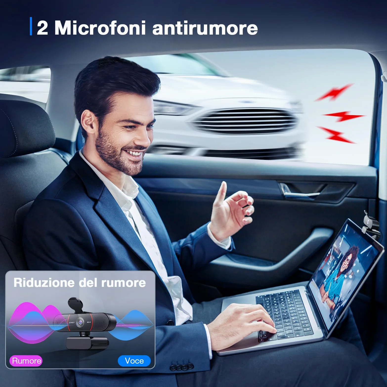 EMEET Webcam 4K per PC, Webcam C960 4K UHD con Copriobiettivo e Doppio Microfono, Videocamera per Streaming a 73° con Correzione Automatica Della luce, Plug & Play, Web cam USB ideale per Zoom