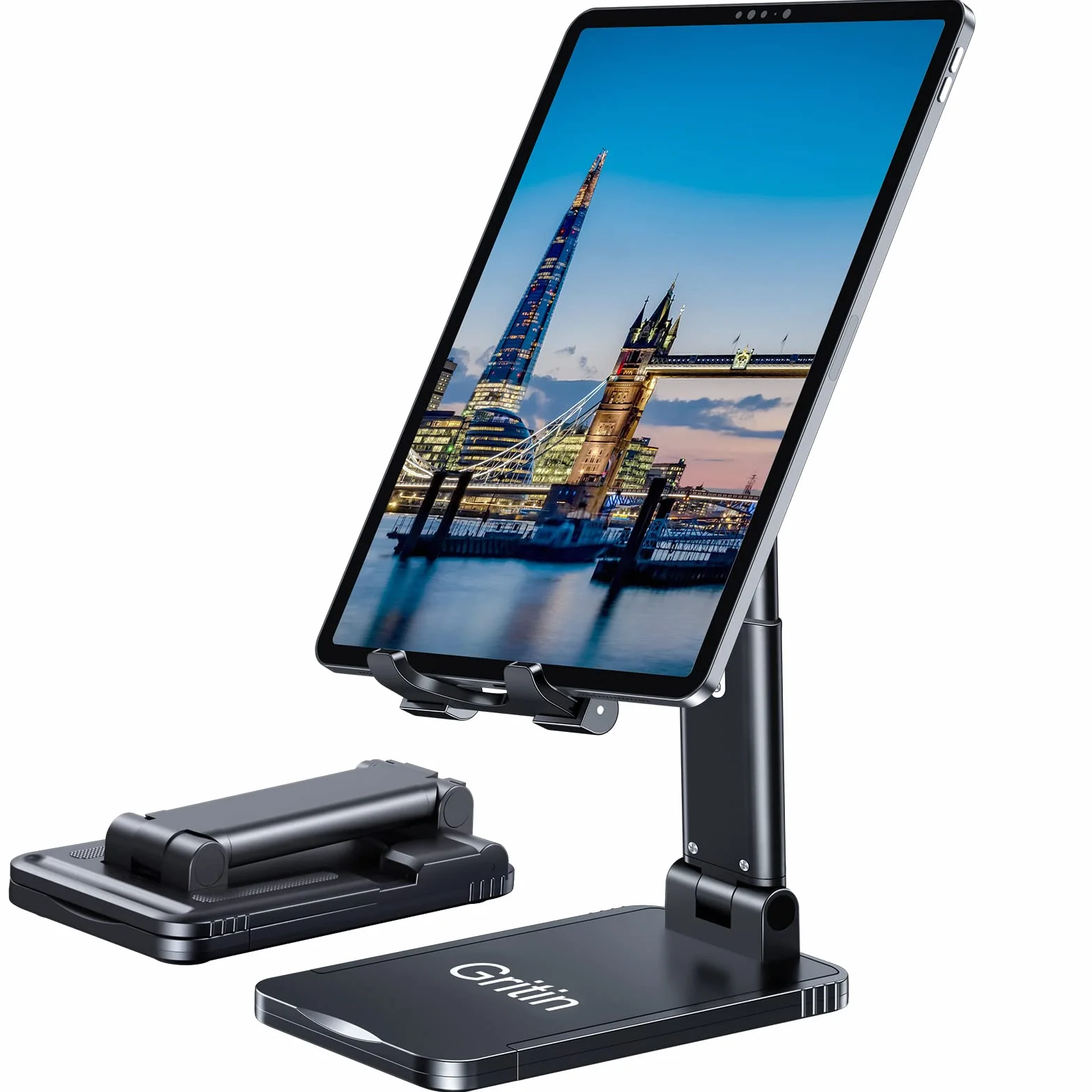Gritin Supporto Tablet Regolabile Antiscivolo Pieghevole Compatibile iPad 12.9 11 10.5 9.7 Air Mini 2 3 4 Tutti i Tablet 4-12.9"
