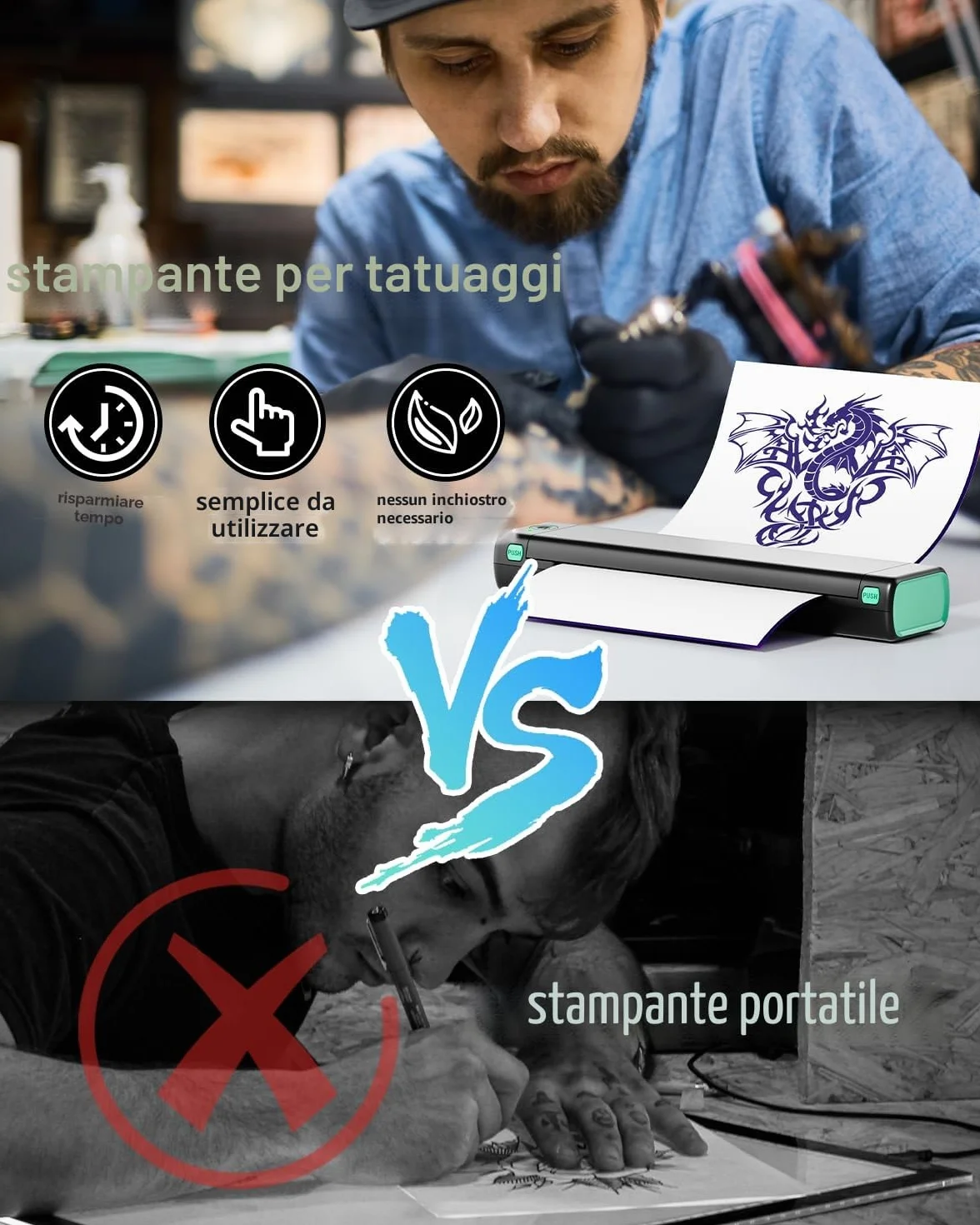 Phomemo M08F Stampante per Tatuaggi per Principianti e Artisti, Stencil Machine Compatibile Con Smartphone, Plotter Stampante Stencil Tattoo con 10 Fogli Trasferimento