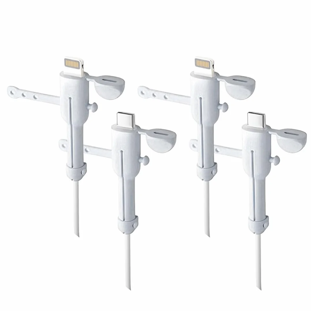 4 Pezzi Proteggi Cavo Cellulare, Proteggi Caricatore per iphone, Gel di Silice Protezione Cavo Caricabatterie con Copertura Antipolvere, 2 in 1 Simpatico Protezion Cavo (Bianco)
