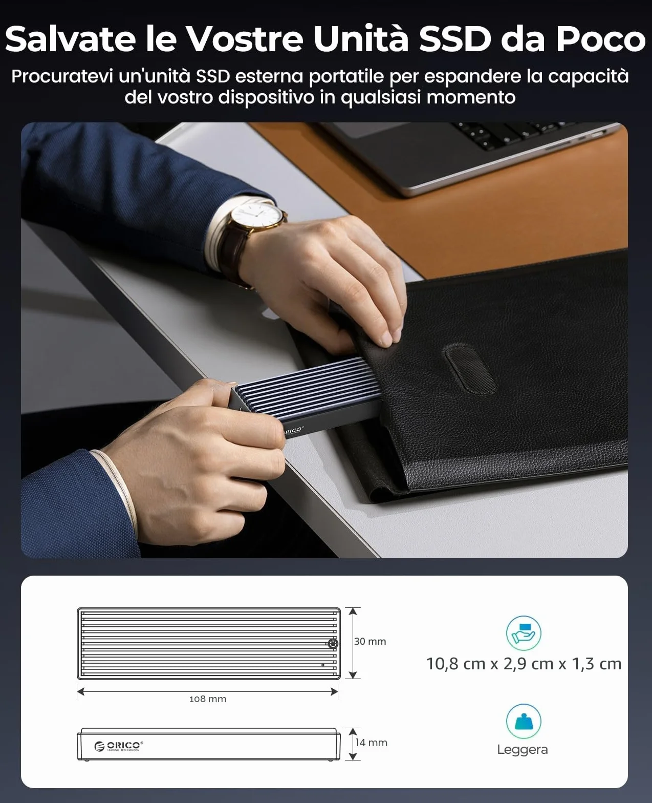 ORICO Case SSD M.2 NVMe Adattatore USB C USB 3.1 Gen2 10Gbps SSD Esterno per Custodia Disco Rigido a PCIe M-Key M2 per 2230/2242/2260/2280 NVMe SSD con UASP, SMART- M2PV2