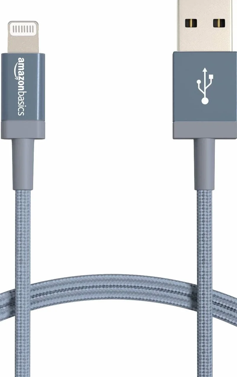 Amazon Basics Cavo di ricarica USB-A a Lightning MFi Nylon Intrecciato Grigio Scuro 0.9 m
