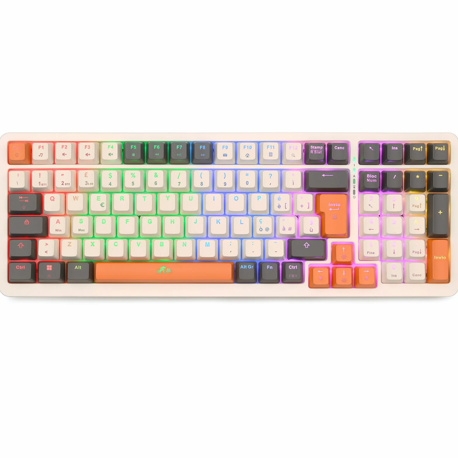 Rii Gaming RK909 - Tastiera meccanica silenziosa con tripla connessione (Wireless + Bluetooth + USB), batteria ricaricabile, retroilluminazione RGB, anti-ghosting, tasti smontabili, cover magnetica