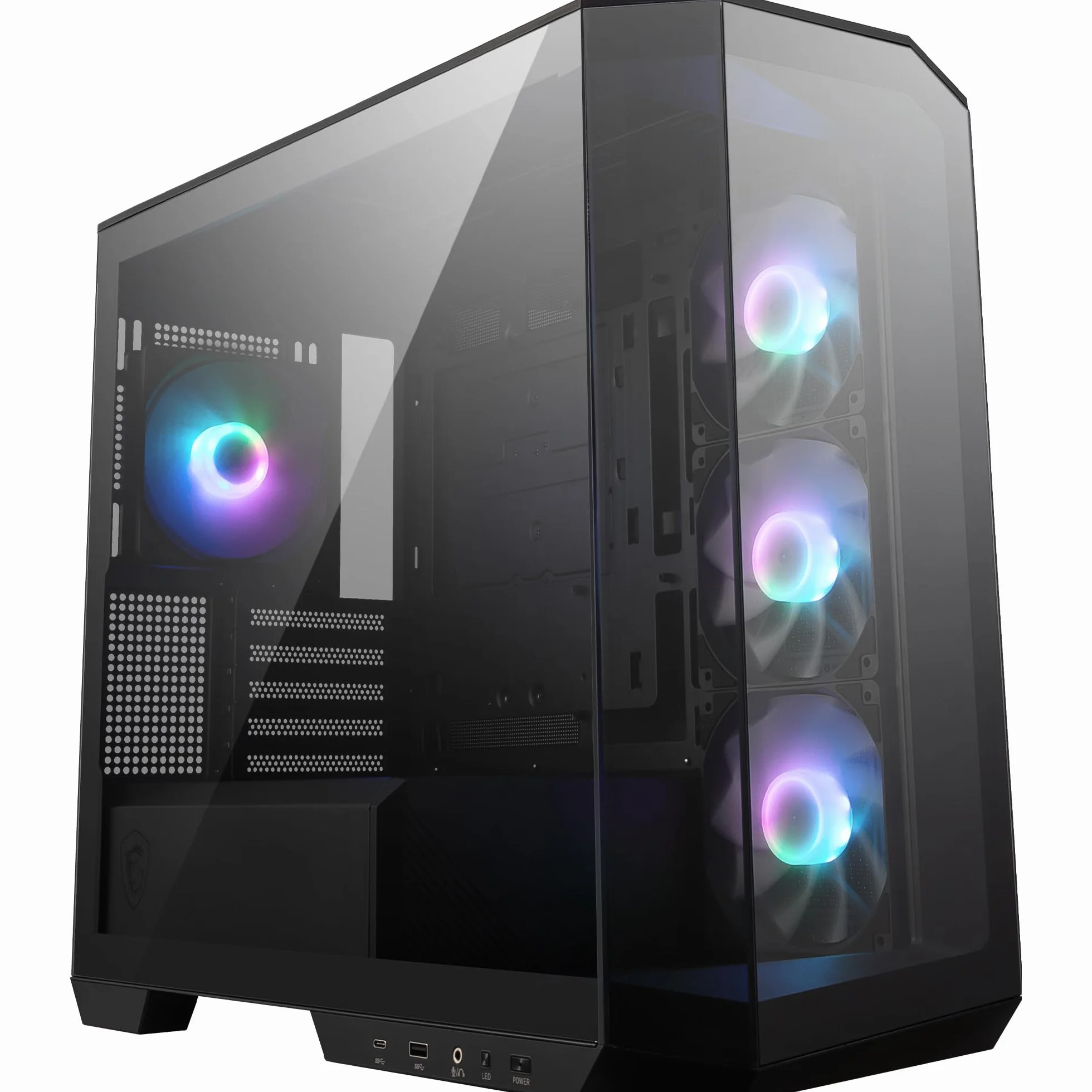 MSI MAG PANO M100R PZ Micro-ATX Case - 3 ventole ARGB da 120 mm e 1 ventola ARGB da 120mm, supporto per GPU, filtri antipolvere, spazio per il routing dei cavi di 33 mm, USB Type-C (20Gbps)
