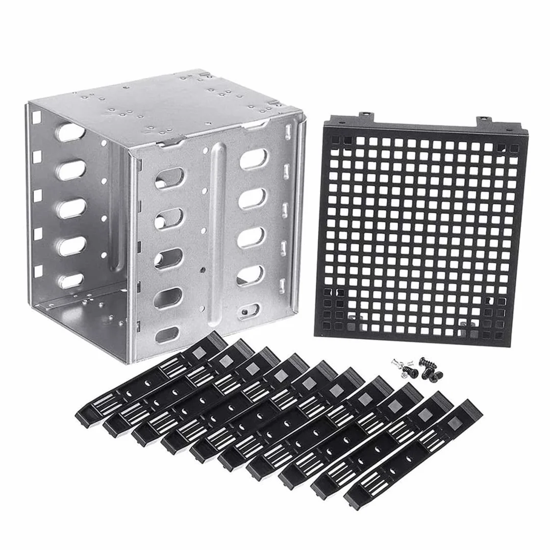 Vassoio per Gabbia per Disco Rigido, da 5,25 Pollici a 5 x 3,5 Pollici HDD Cage Rack per Disco Rigido Adattatore per Vassoio per Disco Rigido