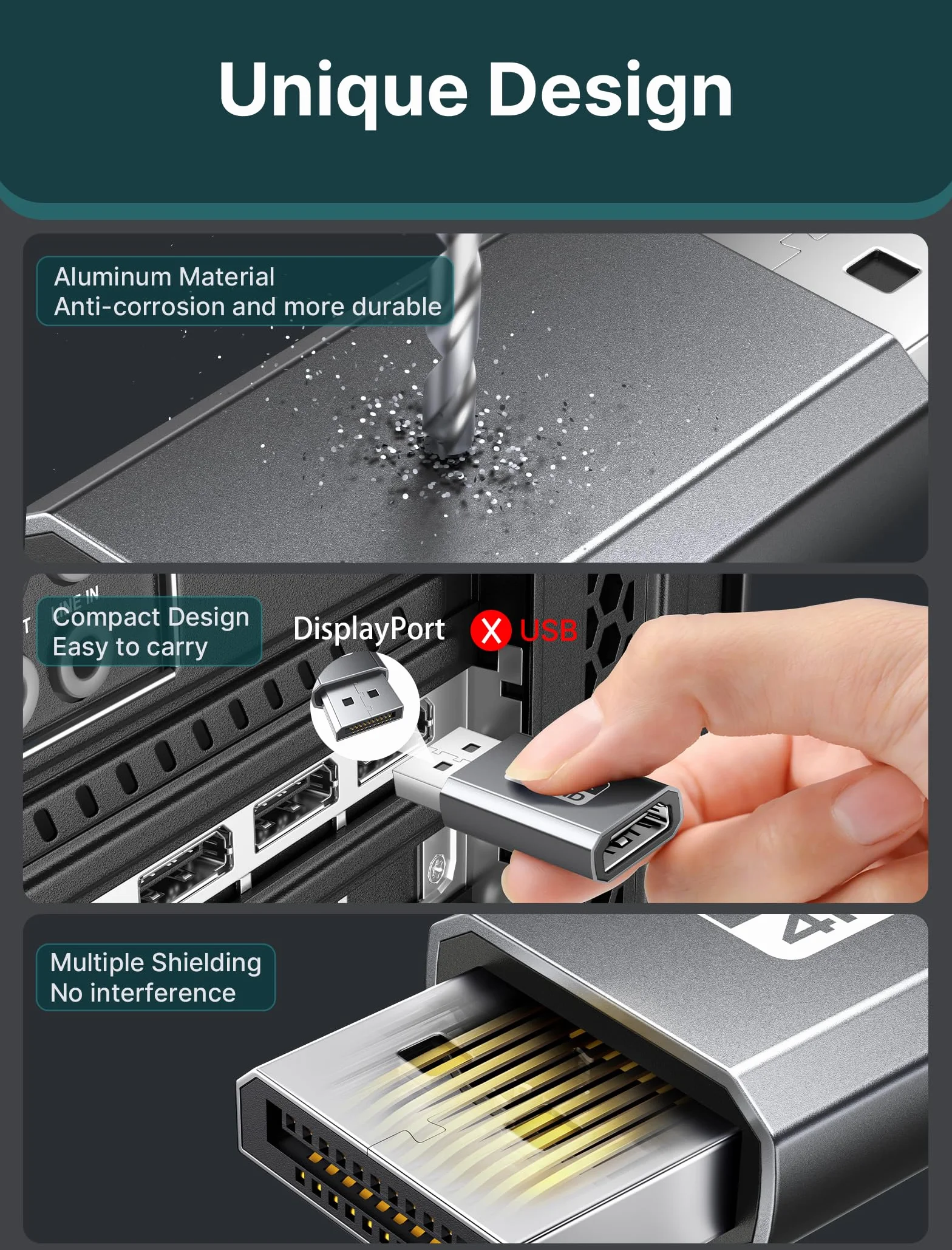 JSAUX 4K Adattatore DisplayPort a HDMI 2 Pezzi, Convertitore DP da PC a monitor HDMI Video UHD 1080P@120 Hz, 2K@60Hz, 4K@30 DP maschio a HDTV femmina compatibile con Dell, Lenovo, HP, NVIDIA, Desktop