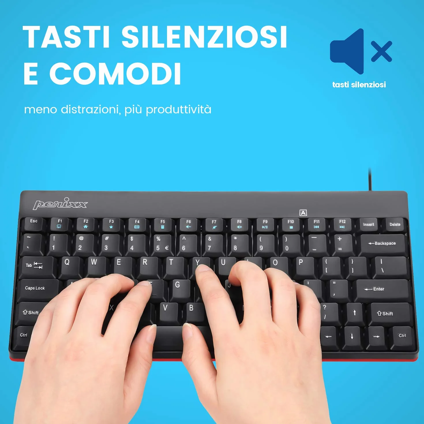 Perixx PERIBOARD-422 Mini Tastiera USB-C, Connessione USB Tipo C, Layout Italiano, nera