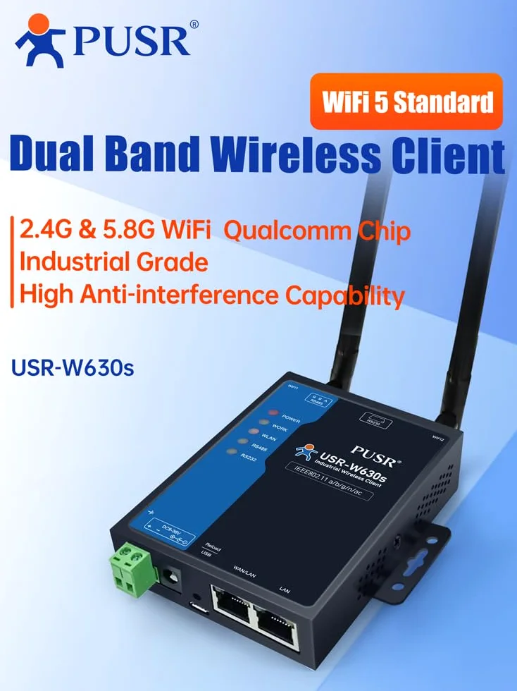 Grado industriale Dual Band WIFi5 client wireless Modbus Gateway MQTT 2 porte Ethernet seriale RS232 RS485 al convertitore WiFi USR-W630s
