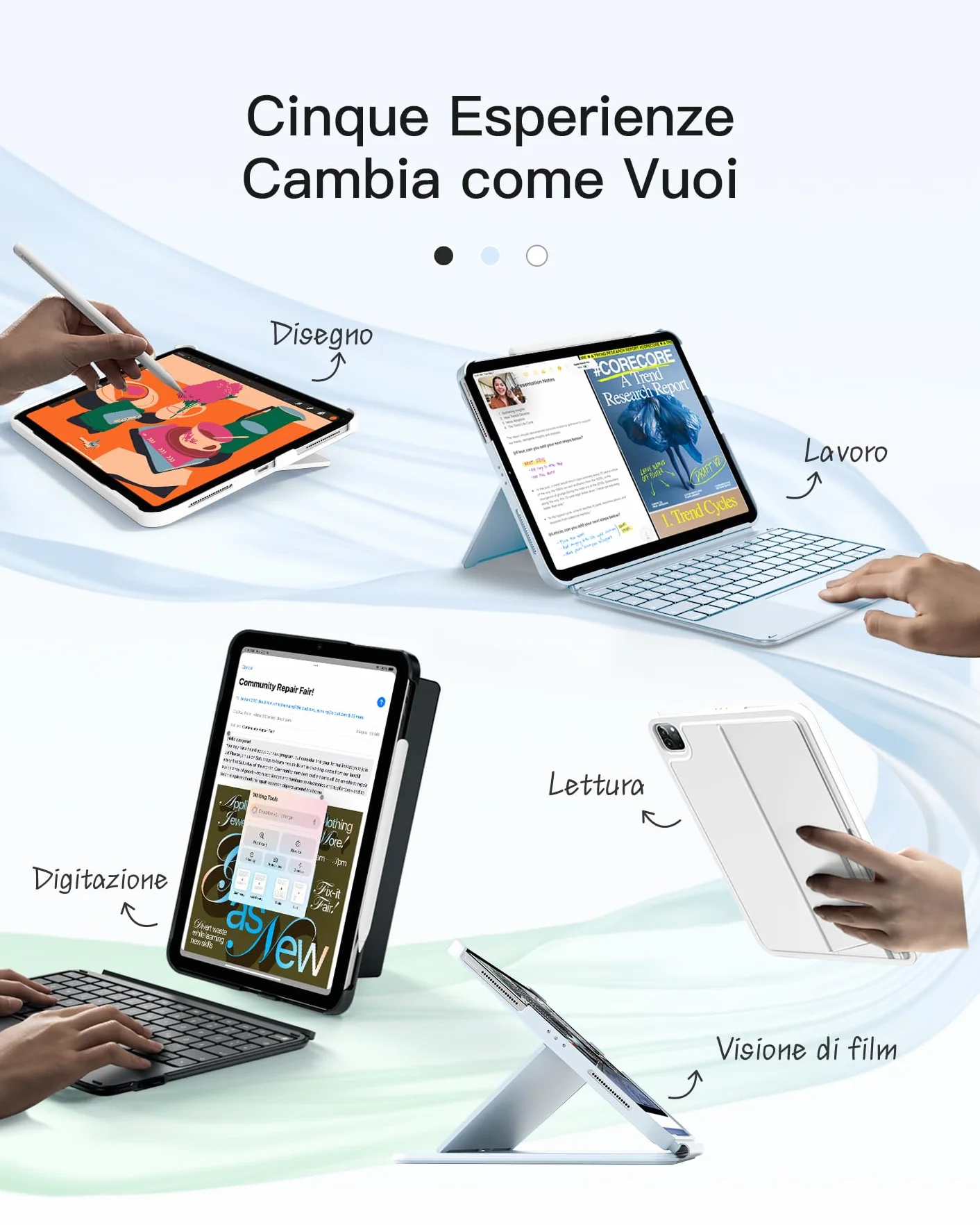 Inateck Custodia Tastiera per iPad 10a/11a Gen (2025 A16), Air 11" M4/M3/M2, Air 6/5/4a, Pro 11 4a-1a, 7 Colori Retroilluminate, Tastiera Ultralight Rimovibile con Touchpad, AceTouch KB04122-RGB,Blu