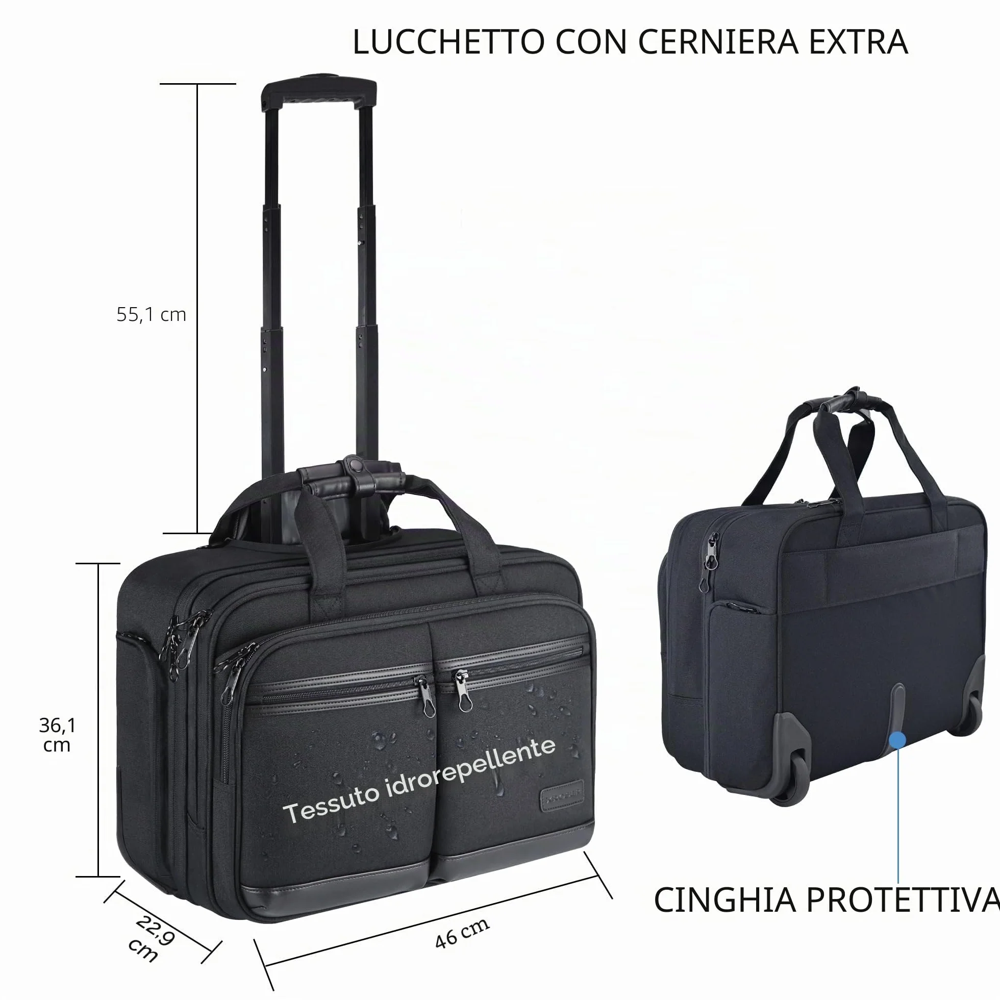 KROSER Trolley Business Rolling Laptop Case con ruote fino a 17,3 pollici, impermeabile, con tasche RFID per viaggio/scuola/uomo/donna, colore nero