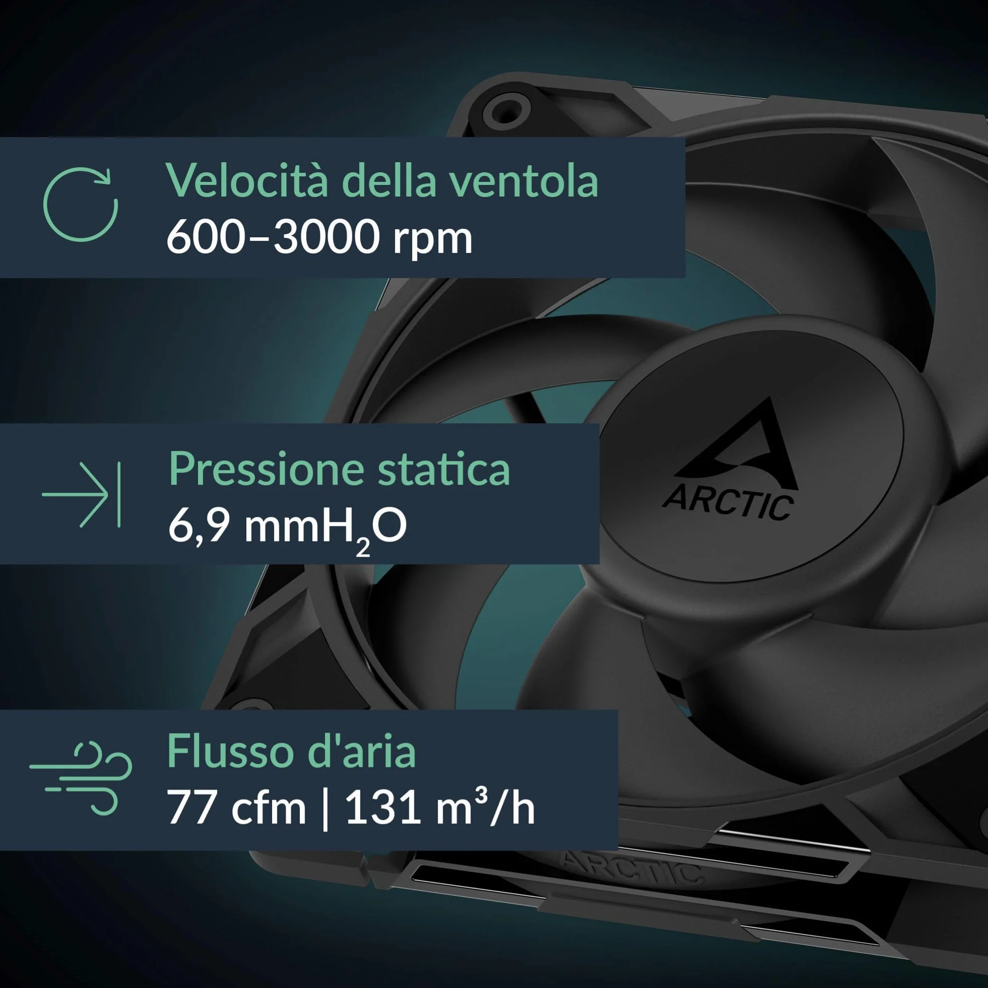 ARCTIC P12 Pro - Ventola Potente Premium, Ventola PWM da 120 mm, 600-3000 rpm, 0 rpm <5% PWM, Cuscinetto Idrodinamico, a 4 Pin - Nero