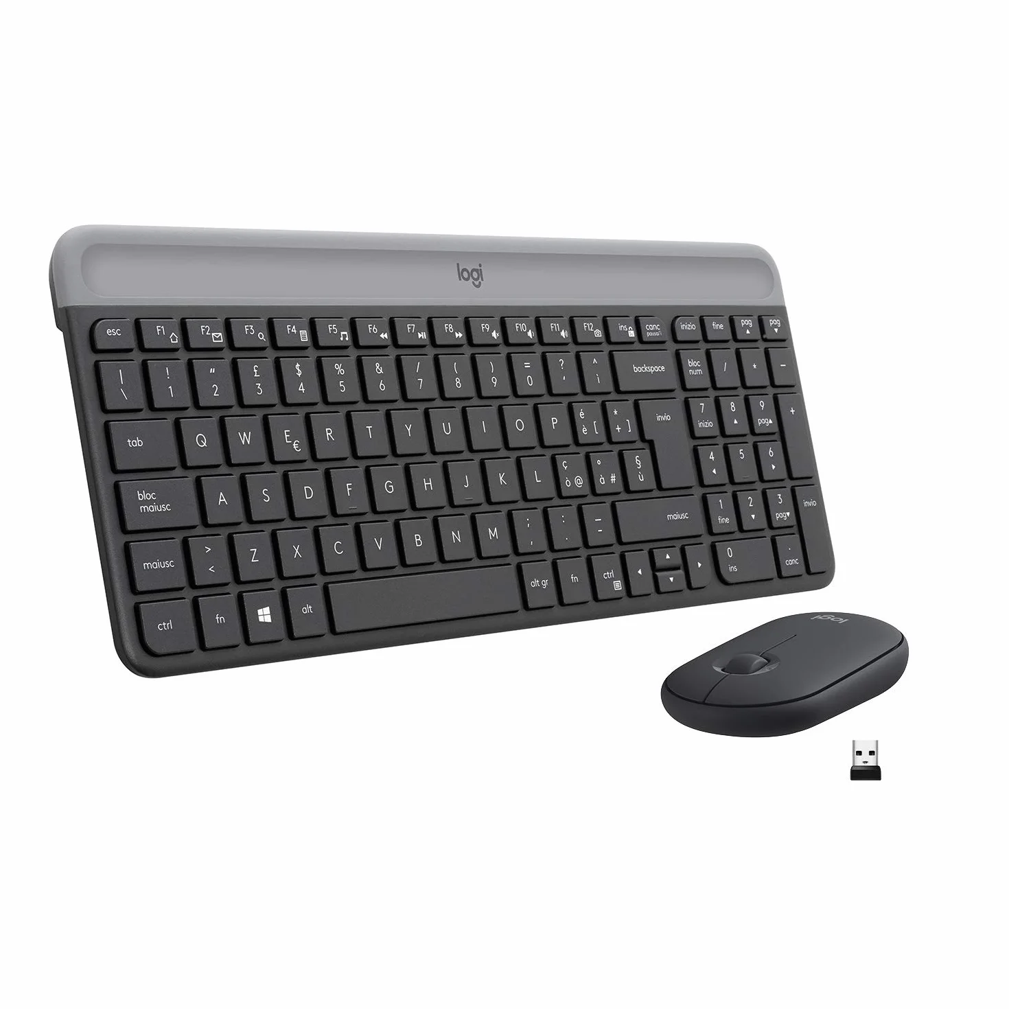 Logitech MK470 Kit Mouse e Tastiera Wireless 2,4 GHz Unifying, Ultrasottile, Compatto, Silenzioso, Layout Italiano QWERTY - Nero