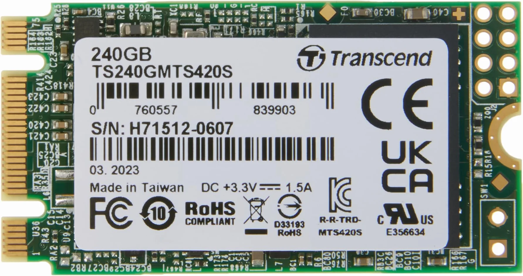 Transcend MTS420S 240GB SSD interno M.2 2242 SATA III 6 Gb/s, memoria 3D TLC NAND - TS240GMTS420S