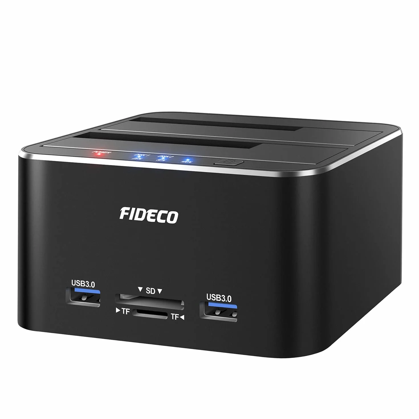 FIDECO Docking station per hard disk, USB 3.0 in alluminio Stazioni per hard disk da 2,5"/3,5" SATA HDD SSD, lettore di schede TF e SD, supporto clone offline