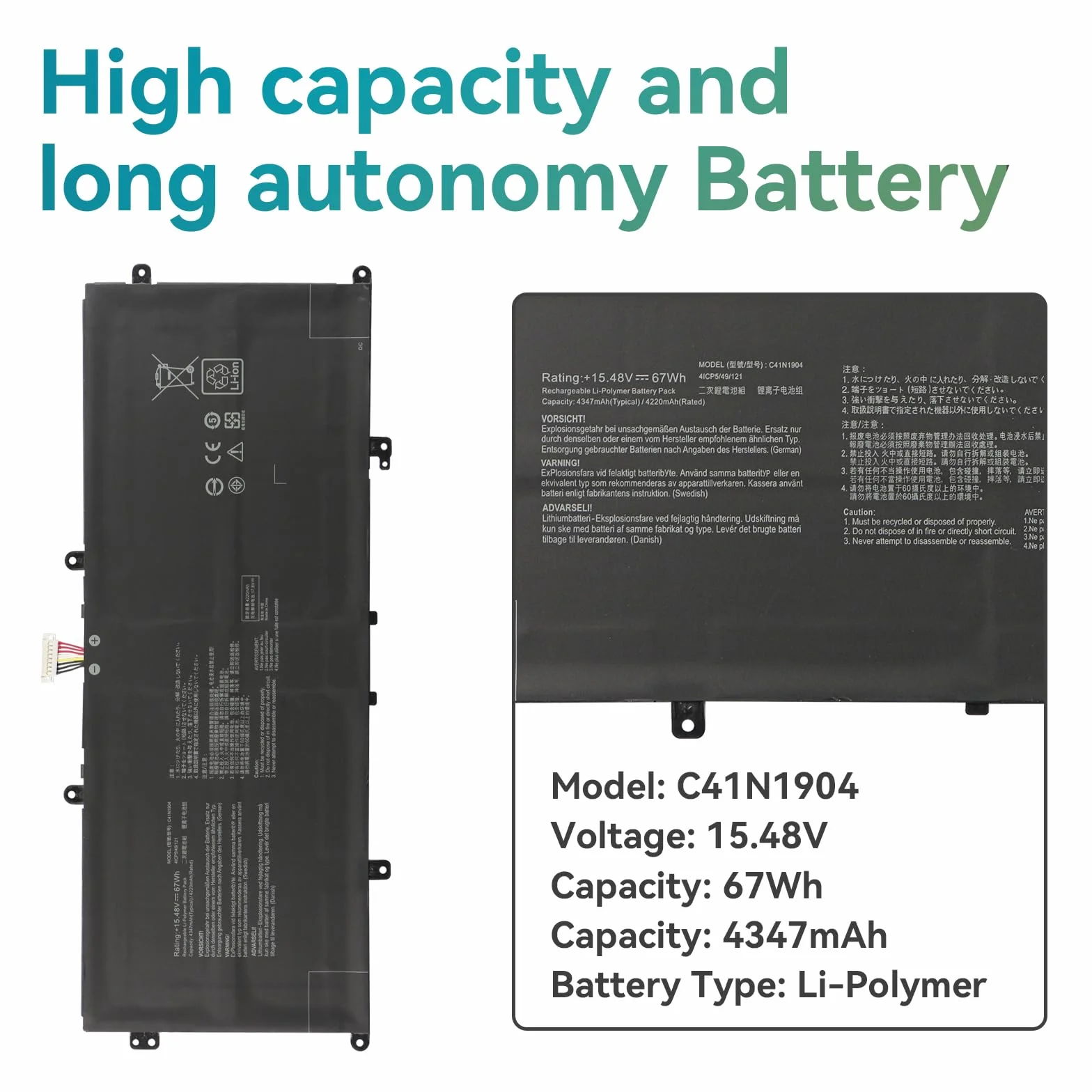 C41N1904 Laptop Batteria per Asus Zenbook Flip 13 14 UX363EA UX363JA UX393EA UX393JA UX325EA UX325JA UX425EA UX425JA UM425IA X435EA BX325EA BX325JA UM325SA UM325UA S UX371EA VivoBook S14 S435 S435EA