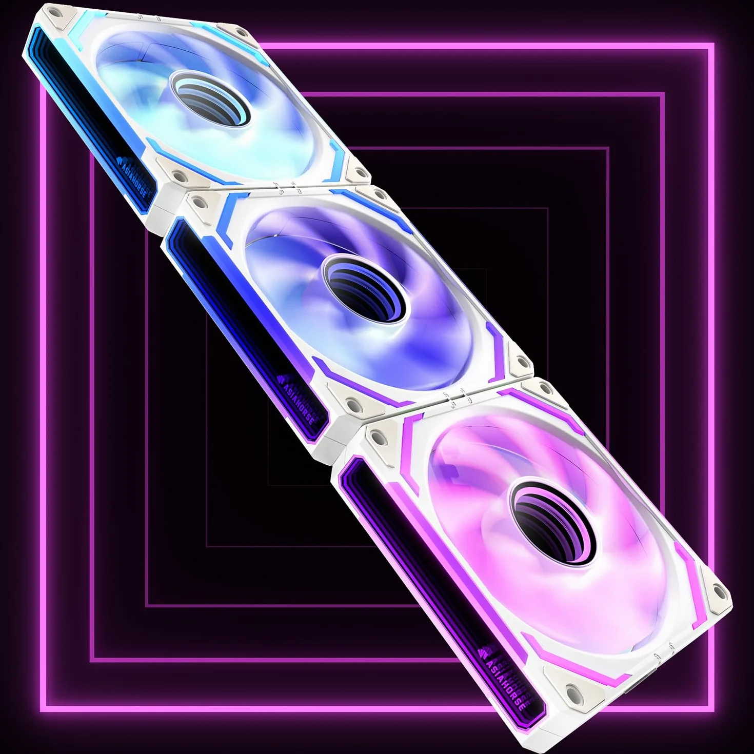 AsiaHorse COSMIQ - Ventola per PC RGB da 120 mm, 3 pezzi, ARGB Daisy Chain PC Ventola [Infinity Mirror] [FDB] 2000 RPM/68,5 CFM/24 LEDS 4 pin PWN & 5V 3Pin ARGB con controller. Bianco