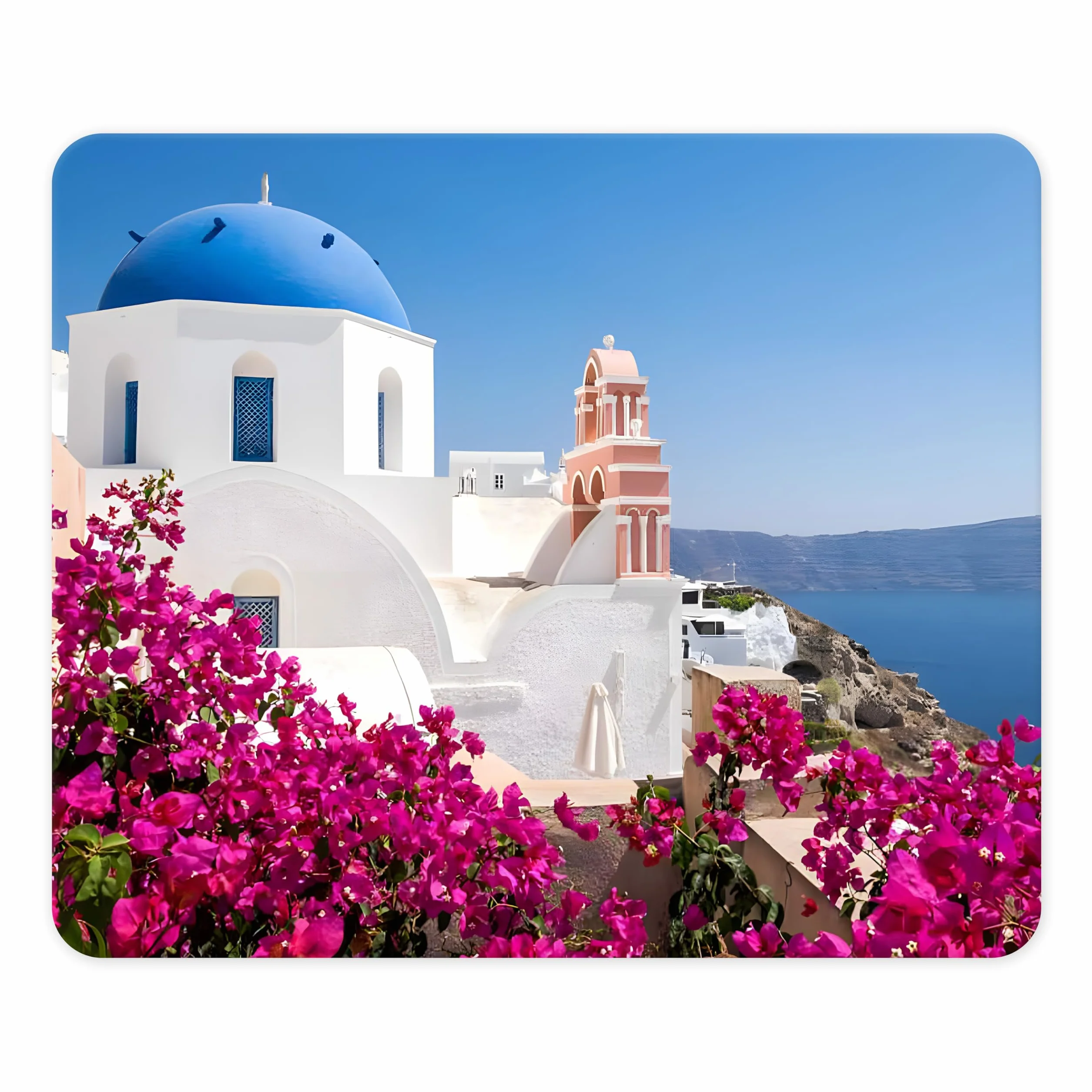 ELLENNE Tappetino Mouse Atene Cupola blu Santorini Mare Mousepad 24x20cm per PC Ufficio Gaming Laptop