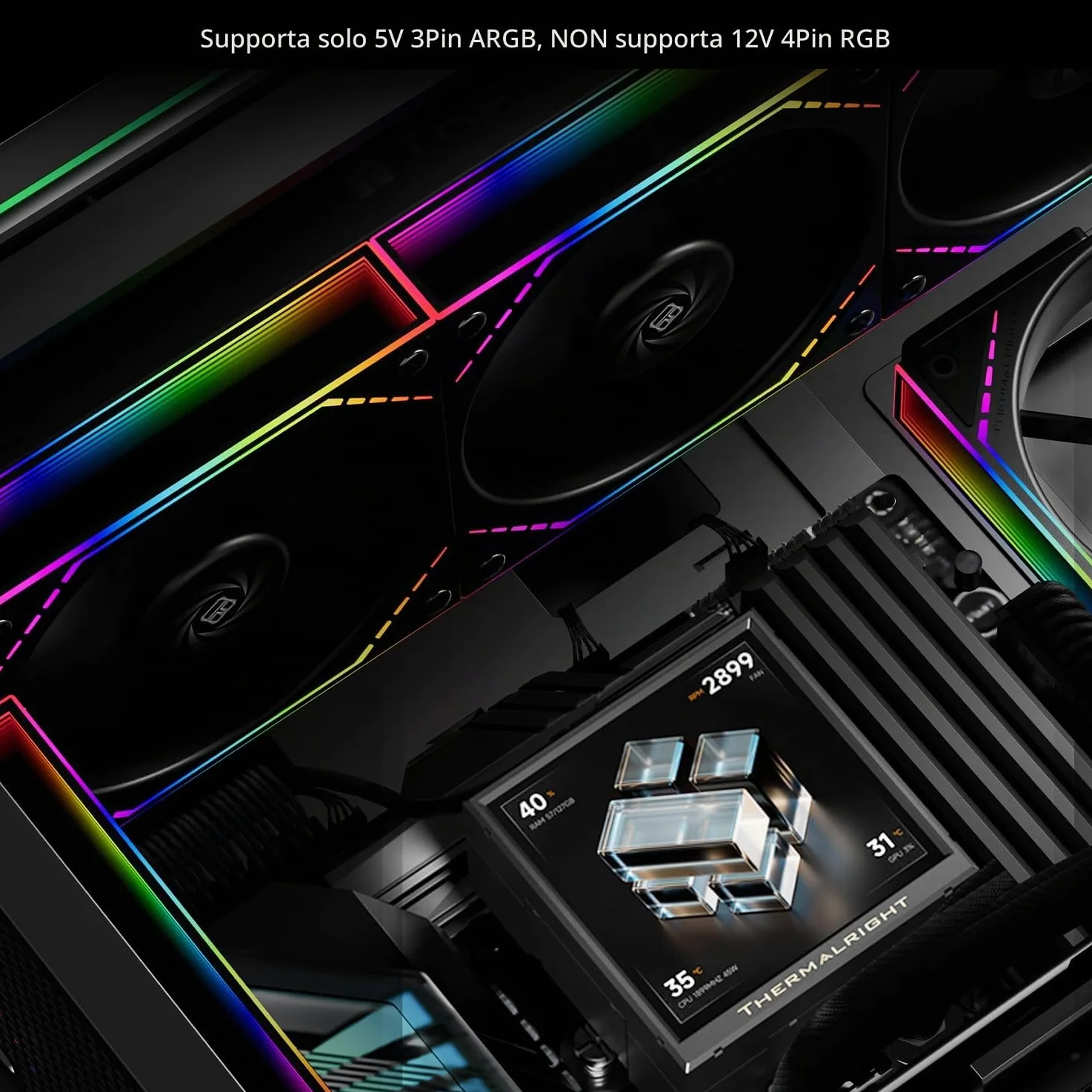 Thermalright Peerless Vision 360 ARGB Black Aio - Refrigeratore a liquido per CPU, schermo IPS da 3,95 pollici con risoluzione 480 x 480, ventola CPU Splicing wireless, per AM5/Intel LGA1851/1700