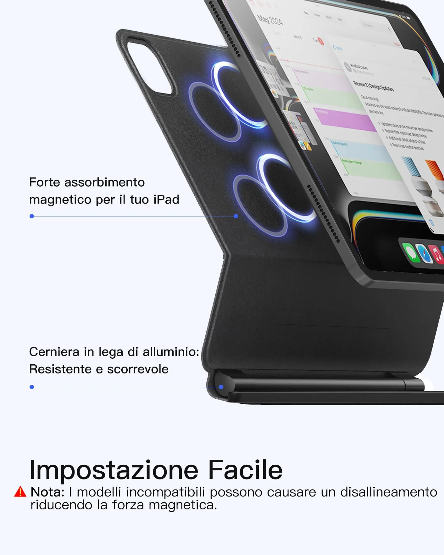 Inateck Custodia con Tastiera Magnetica Easy-Set per iPad Air 11" M4/M3 (2026/2025), Air 6/5/4 Gen, iPad Pro 11 4a/3a/2a/1a Gen, Supporto a Sbalzo Galleggiante, Retroilluminazione a 7 Colori Trackpad