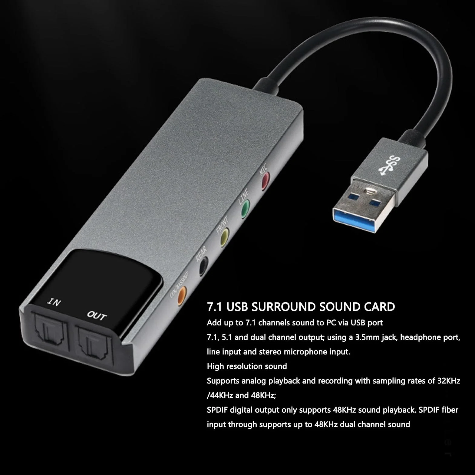 Tonysa Scheda Audio Surround USB 7.1 con Audio Digitale SPDIF, Scheda Audio Esterna Musicale Ad Alta Risoluzione Plug and Play, per PC Portatile Argento