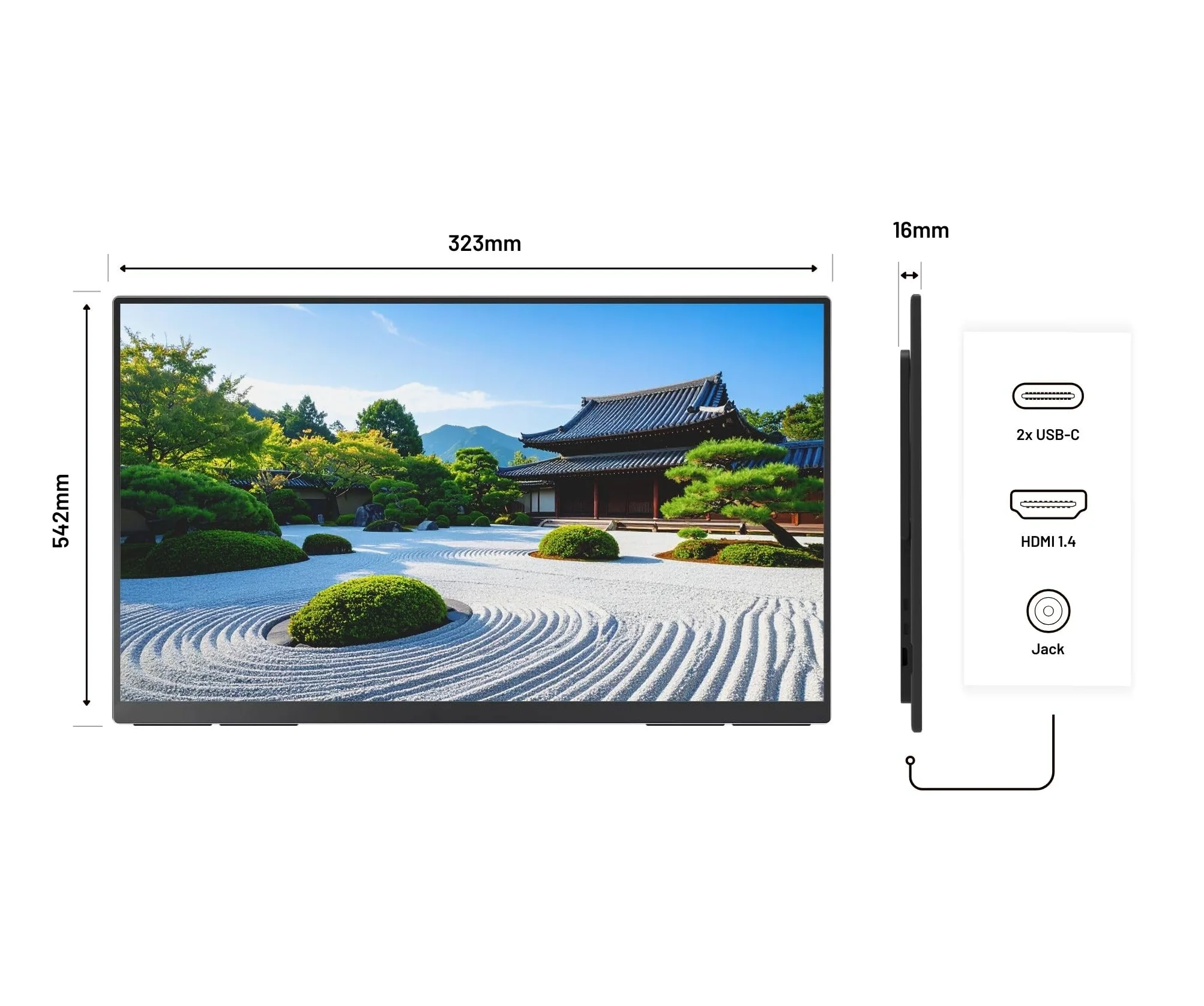 JapanNext Monitor Portatile 23,8" IPS 4K UHD (3840x2160) | HDR | USB-C Power Delivery (65W) | Altoparlanti Integrati | G-Sync/FreeSync | JN-MD-IPS238U-C6