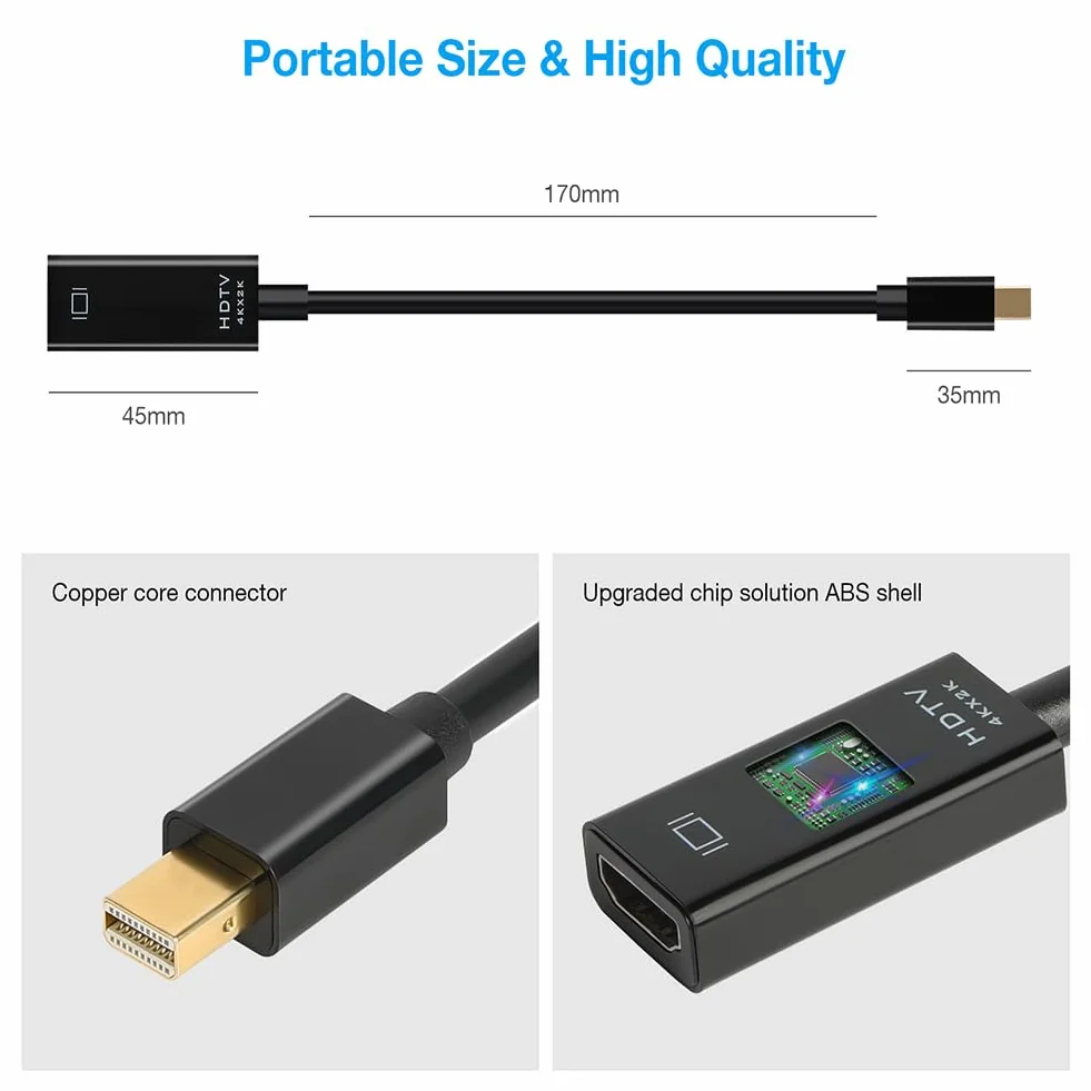 AXFEE 2 adattatori Mini DisplayPort a HDMI unidirezionali, compatibili per laptop, PC, monitor, TV, proiettore