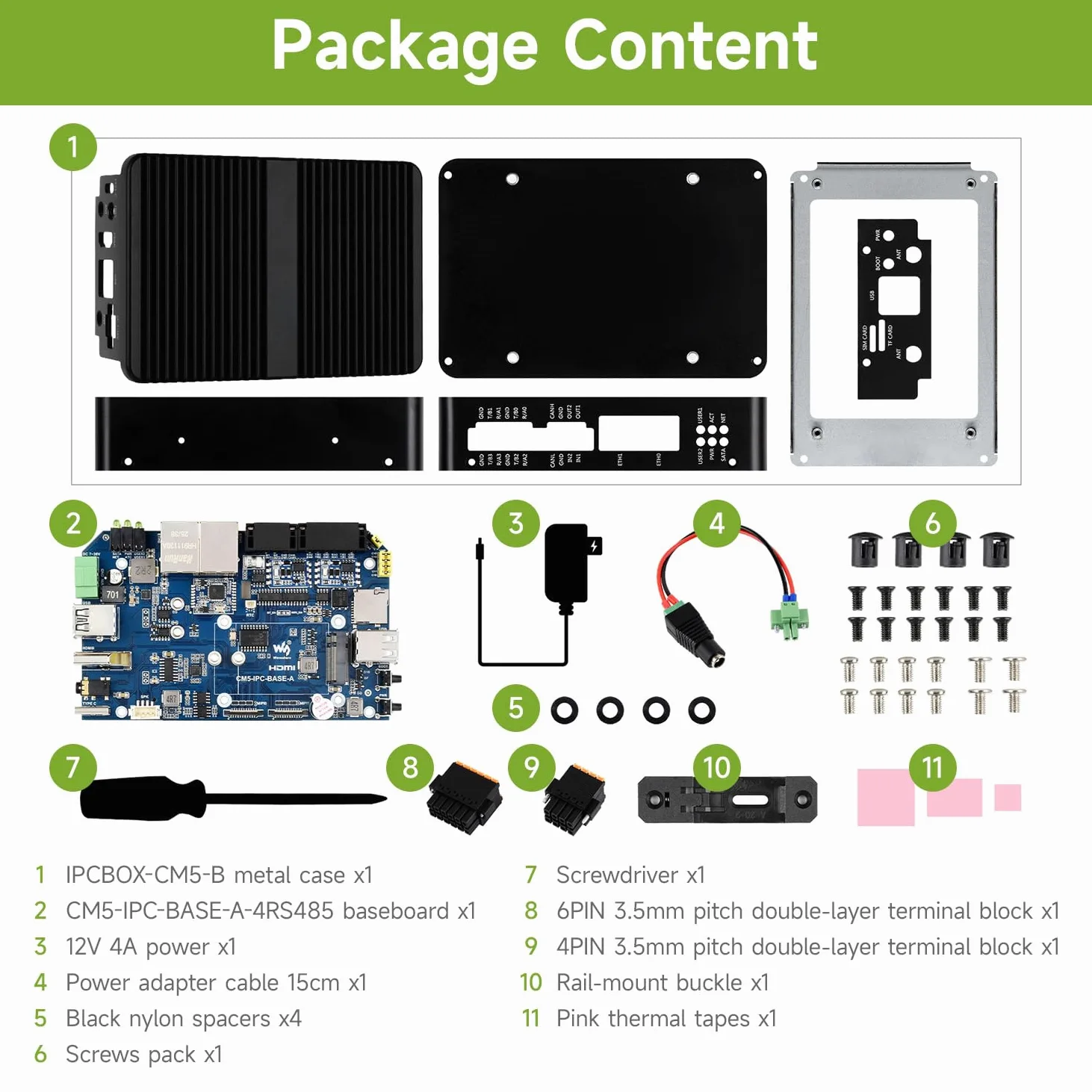 Waveshare IPCBOX-CM5-B(2xRS485 & 2xRS232), Gigabit/2.5G Dual Ethernet Industrial Computer Based On Raspberry Pi CM5(NOT Included), Support 4K Display Output and 4G/5G Module, For All Compute Module 5