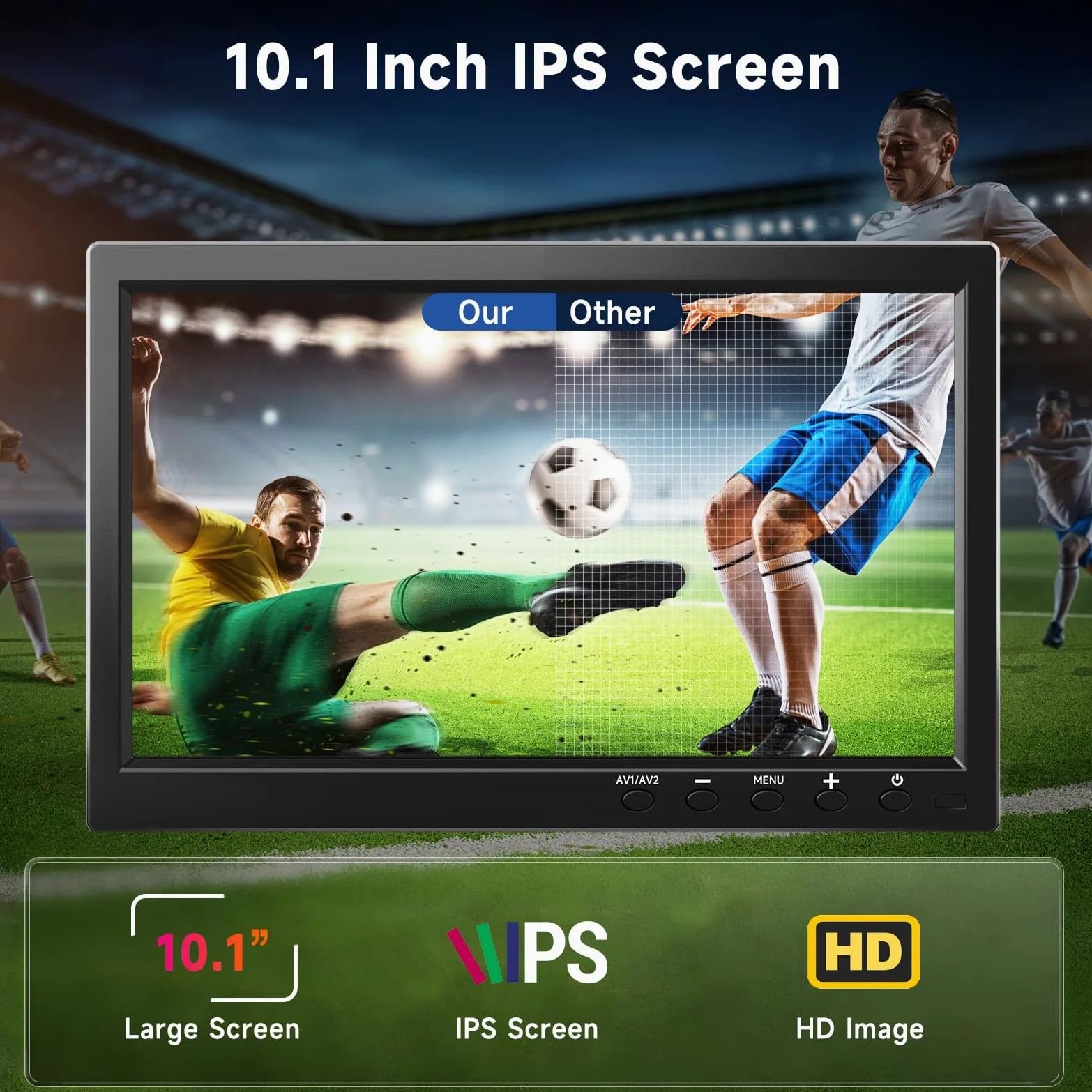 podofo Mini Display IPS da 10,1 pollici, monitor portatile per Raspberry Pi/espansione PC/sorveglianza/inversione di immagine, con ingresso HDMI/VGA/AVI/BNC/USB, monitor HDMI per giochi, DC 9-30V
