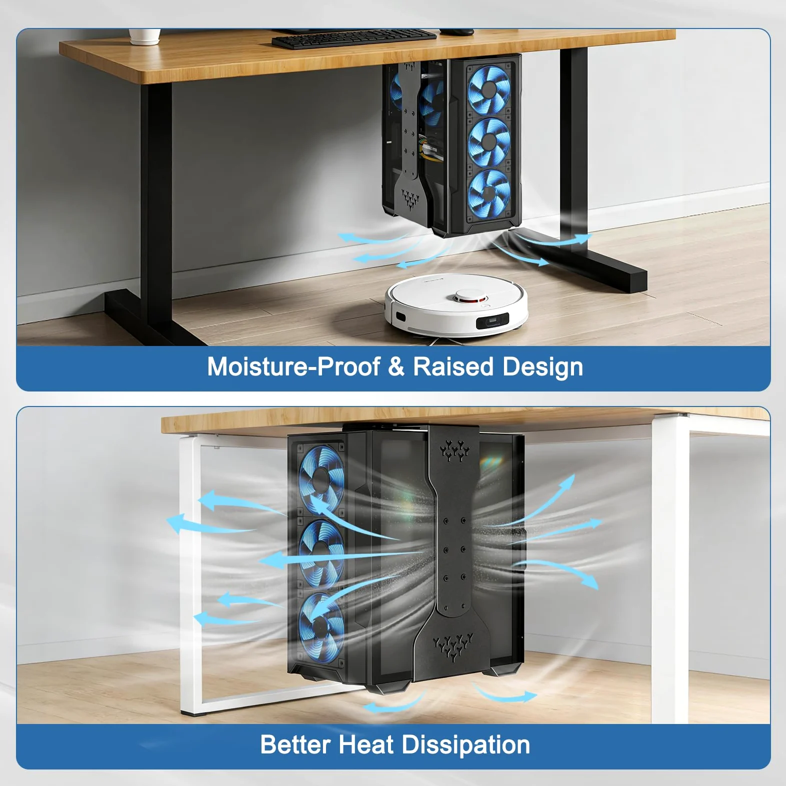 Supporto per PC sotto la scrivania, supporto per PC con capacità di carico di 35 kg, regolabile in altezza (34-65 cm), supporto universale per computer, per ufficio, casa e posto di lavoro