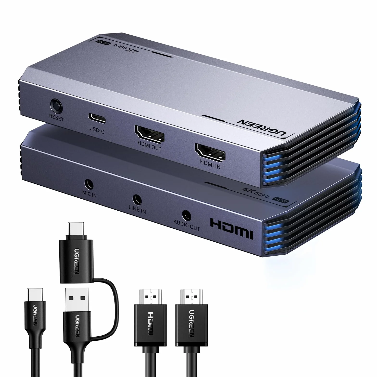 UGREEN Scheda di Acquisizione Video HDMI USB 3.0 4K60Hz / 2K144Hz HDR VRR Registrazione Streaming Jack 3.5mm Microfono Auricolare Compatibile con iPad Switch PS5 Xbox PC Mac