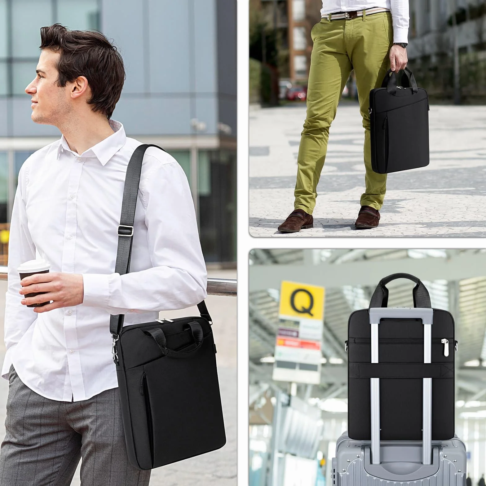 Borsa Porta PC Laptop Portatile per Tablet Custodia14 Pollici MacBook Pro M4 M3 M2 M1(2024-2021)/13,6 Pollici MacBook air M4 M3 M2, borsa Porta Notebook Computer Tracolla, Nero