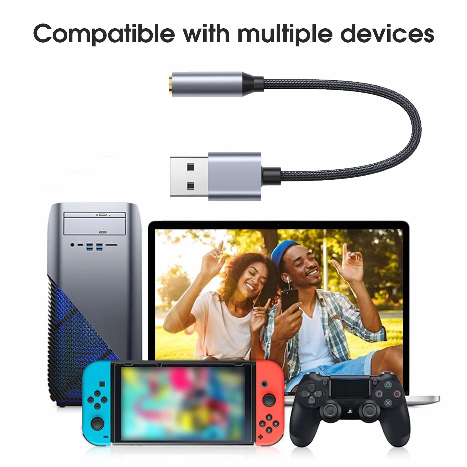Convertitore audio audio stabile trasmissione dati USB a 3,5 mm Scheda audio desktop portatile pratico grigio argento 20 cm