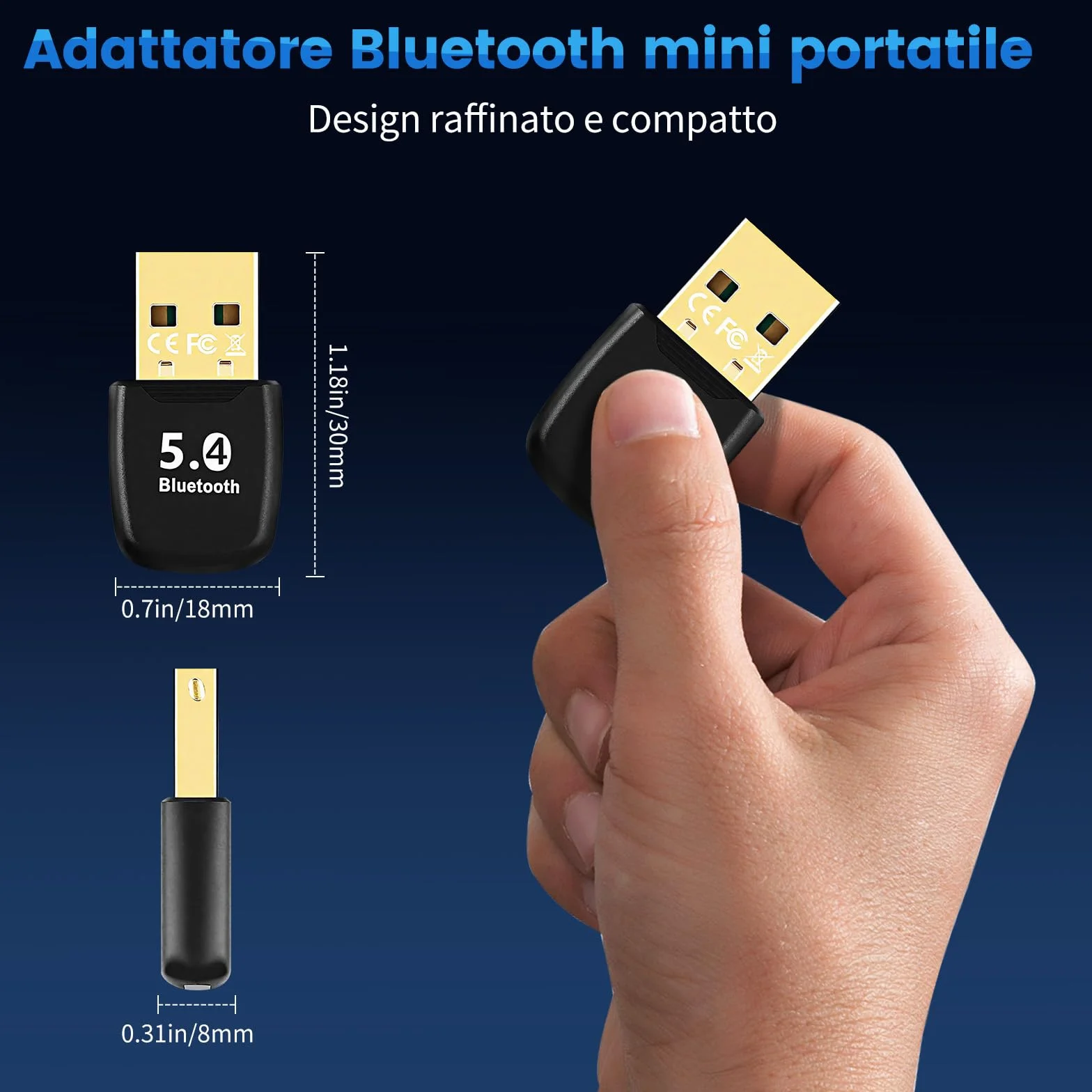 Adattatore Bluetooth 5.4 USB per PC, ricevitore Bluetooth Dongle a bassa latenza, Plug & Play, compatibile con Windows 7/8.1/10/11, computer desktop e laptop, mouse, tastiera, cuffie